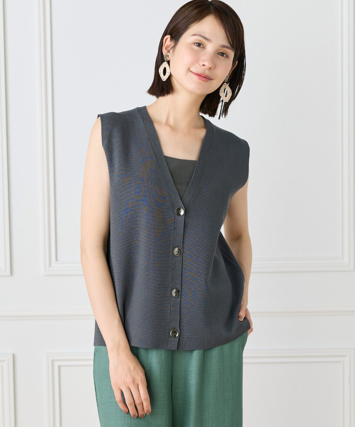 Le Souk「ミラノリブVネックジレ」|ニット・セーター|