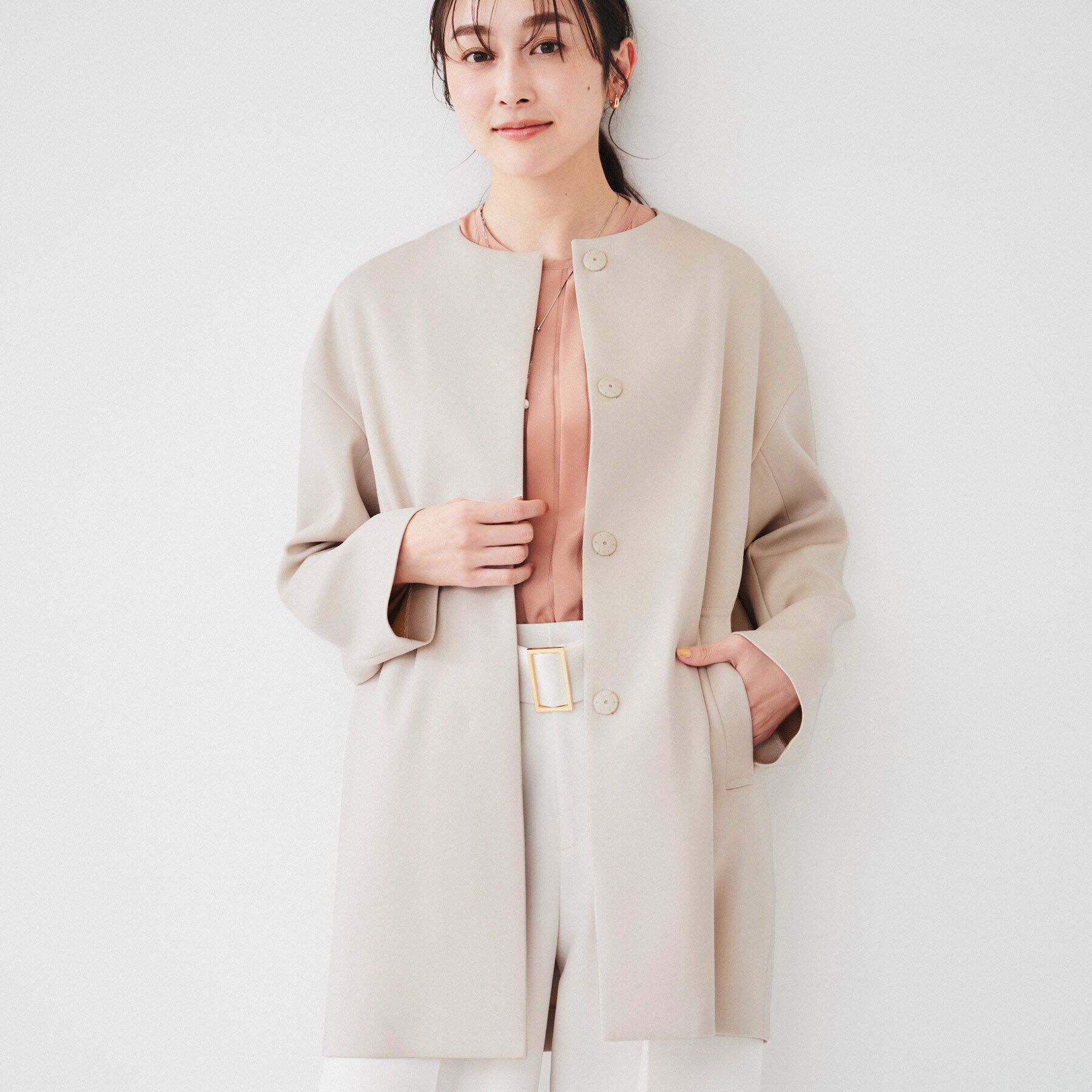 UNTITLED「ダブルクロス ノーカラーコート」|ノーカラーコート|