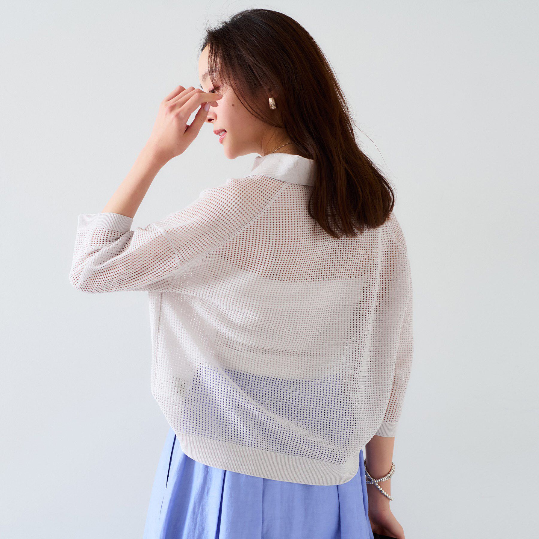 UNTITLED「【七分袖/春夏素材】メッシュ衿付きニット」|ニット・セーター|