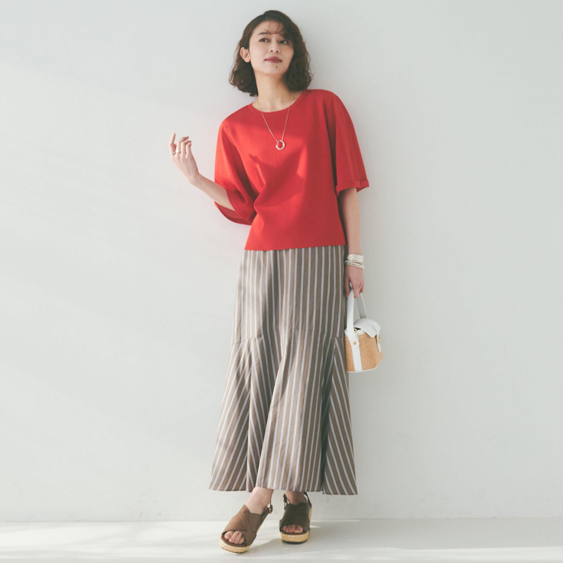 UNTITLED「【後ろウエストゴム/マーメイド】ストライプフレアスカート」|スカート|