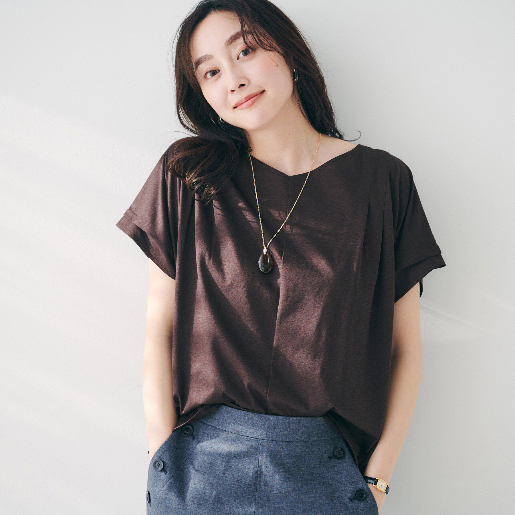 UNTITLED「【洗える】タック入りフレンチスリーブプルオーバー」|Tシャツ・カットソー|