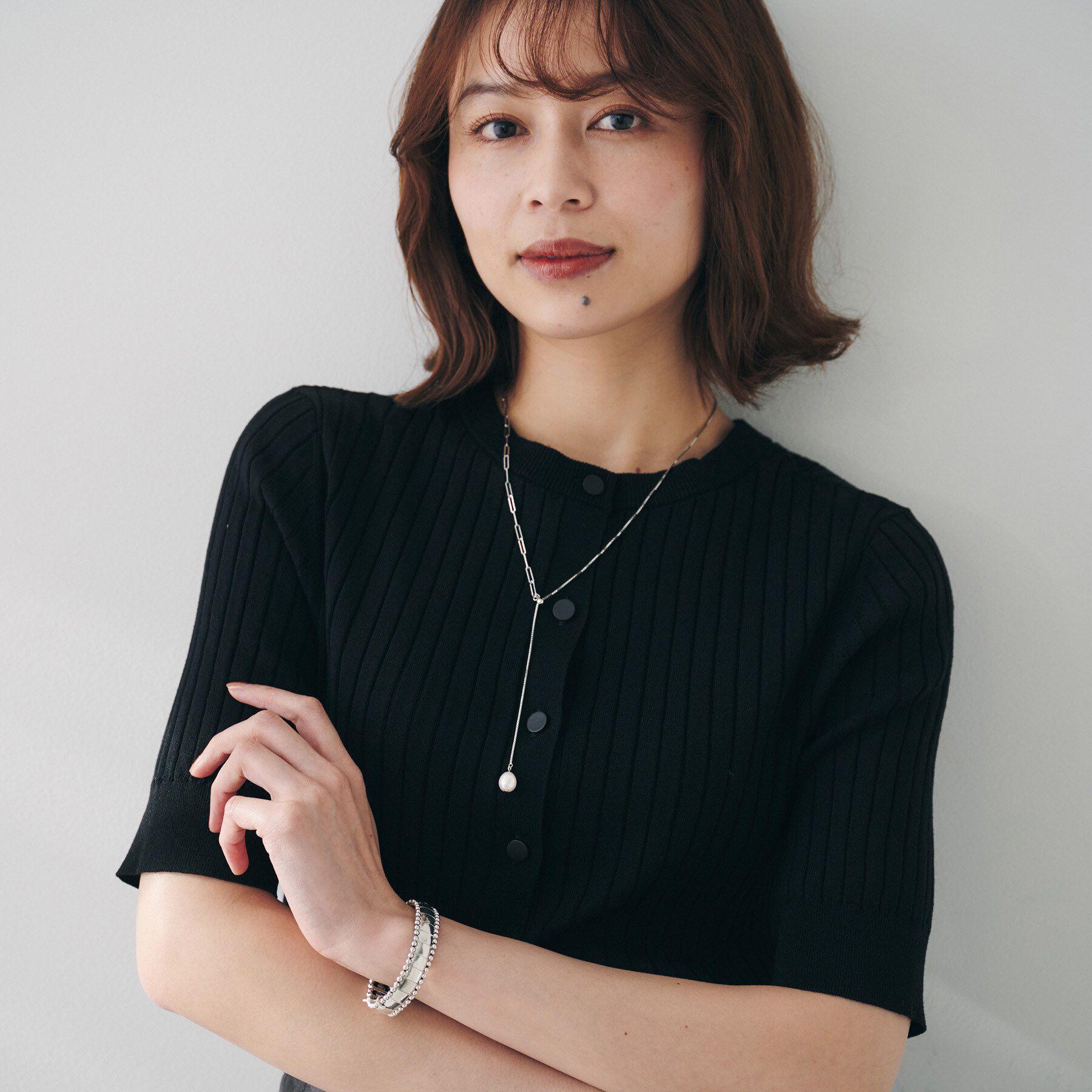 UNTITLED「【五分袖/タイト】コットンリネン2WAYニット」|ニット・セーター|