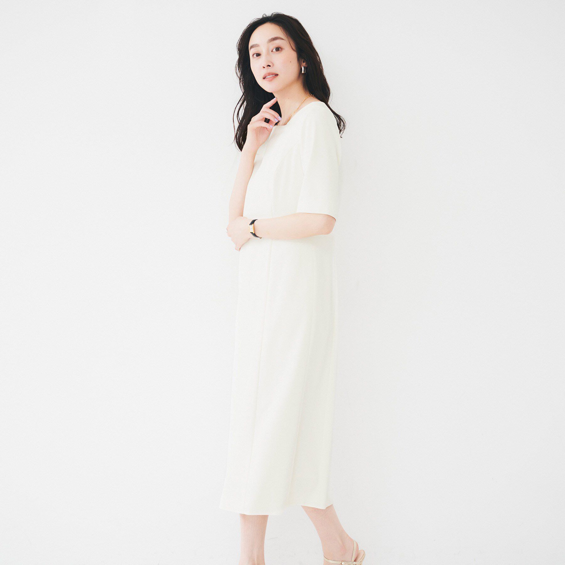 UNTITLED「【きれいめ/上品/夏ワンピ】アシメネックワンピース」|ワンピース|