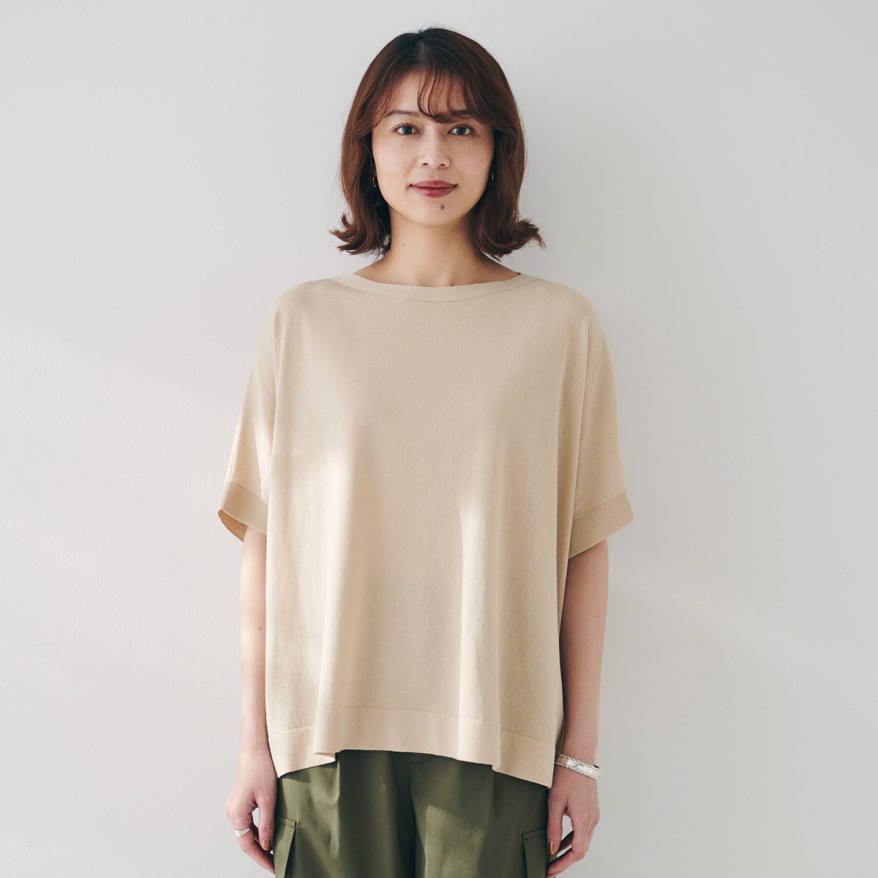 UNTITLED「【体型カバー/手洗い可】コットンリネン ワイドプルオーバーニット」|ニット・セーター|