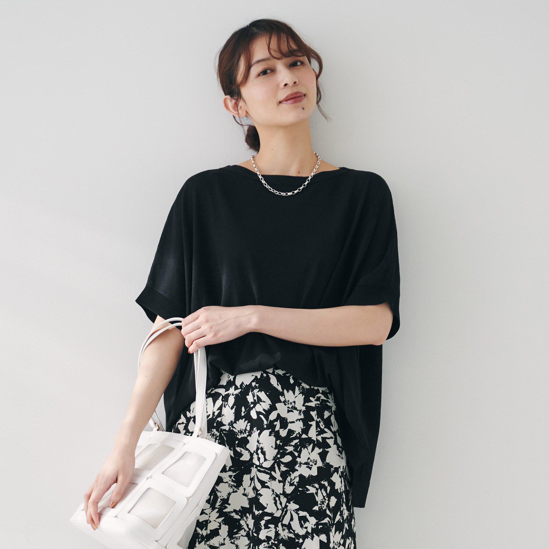 UNTITLED「【体型カバー/手洗い可】コットンリネン ワイドプルオーバーニット」|ニット・セーター|