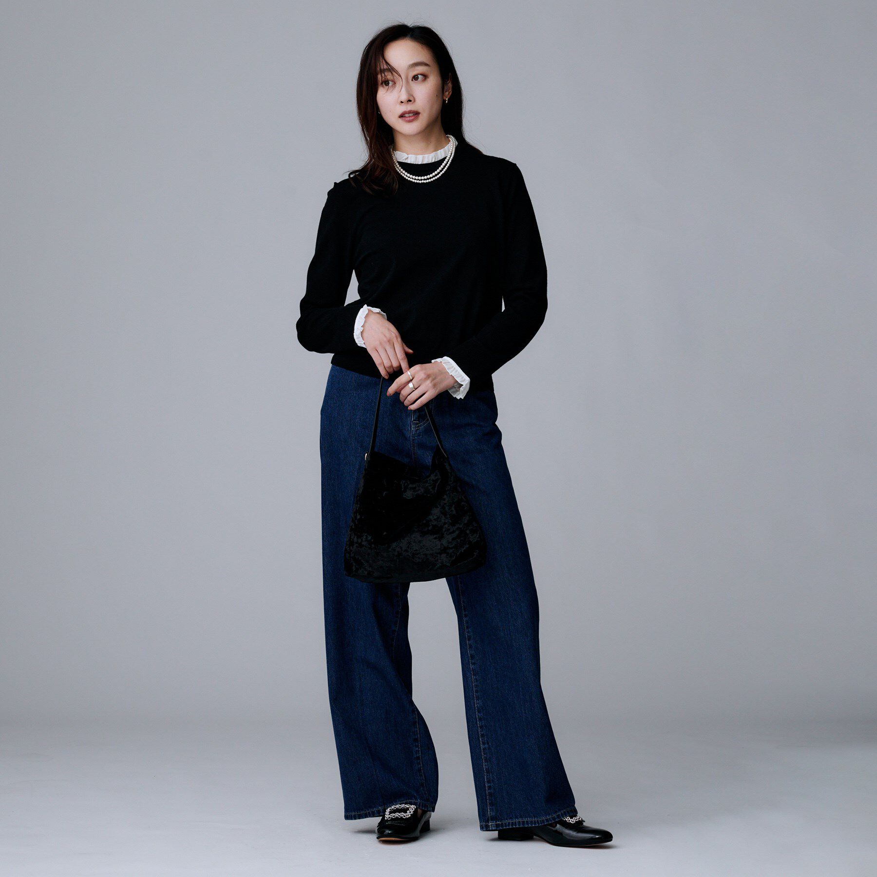 UNTITLED「【フリル取り外し可/きれいめエレガント】フリルシャツレイヤード風ニット」|ニット・セーター|