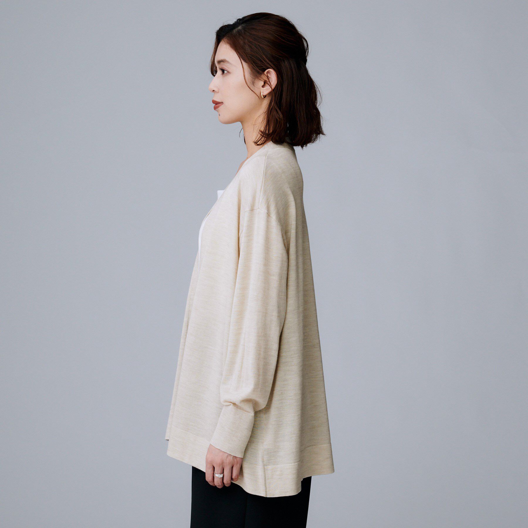 UNTITLED「【アンサンブル可/洗える/ボタンなし】シルクウールカシミヤ 着流しカーディガン」|カーディガン|