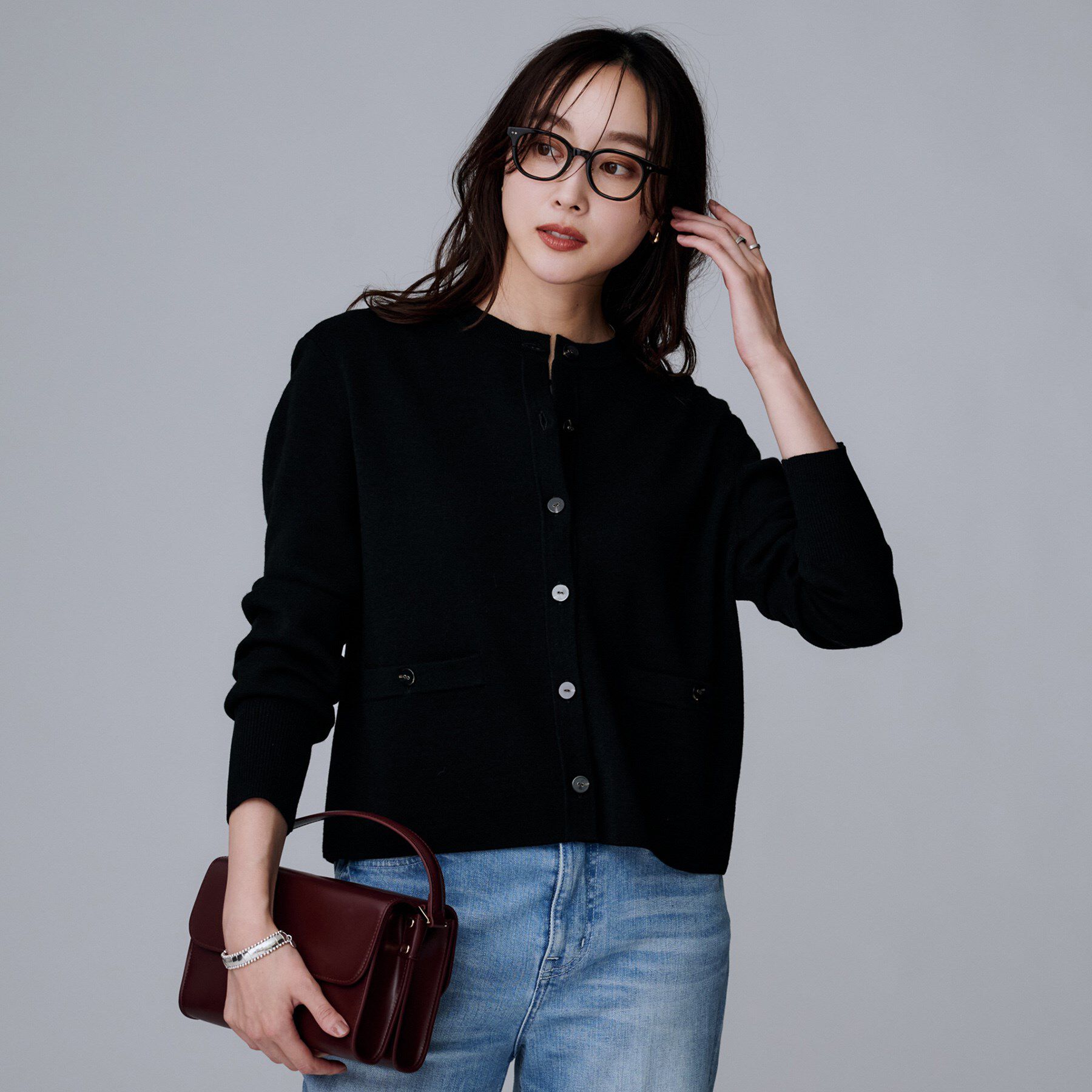 UNTITLED「【アンサンブル可/ジャケット風】ウールミラノリブカーディガン」|カーディガン|ブラック(019)