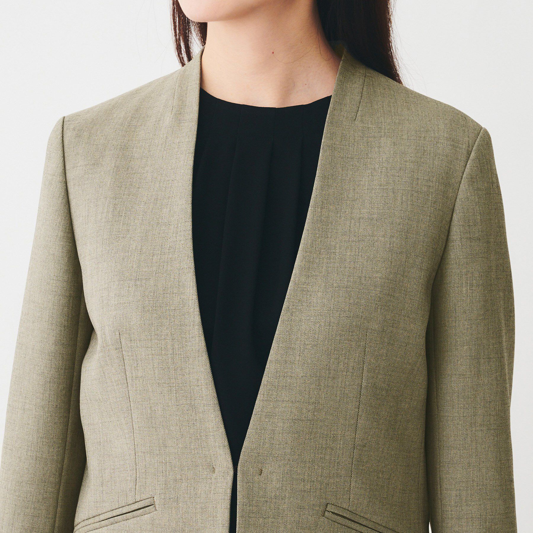 UNTITLED「【洗える/お仕事スーツ】ドライメランジ カラーレスジャケット」|ノーカラージャケット|