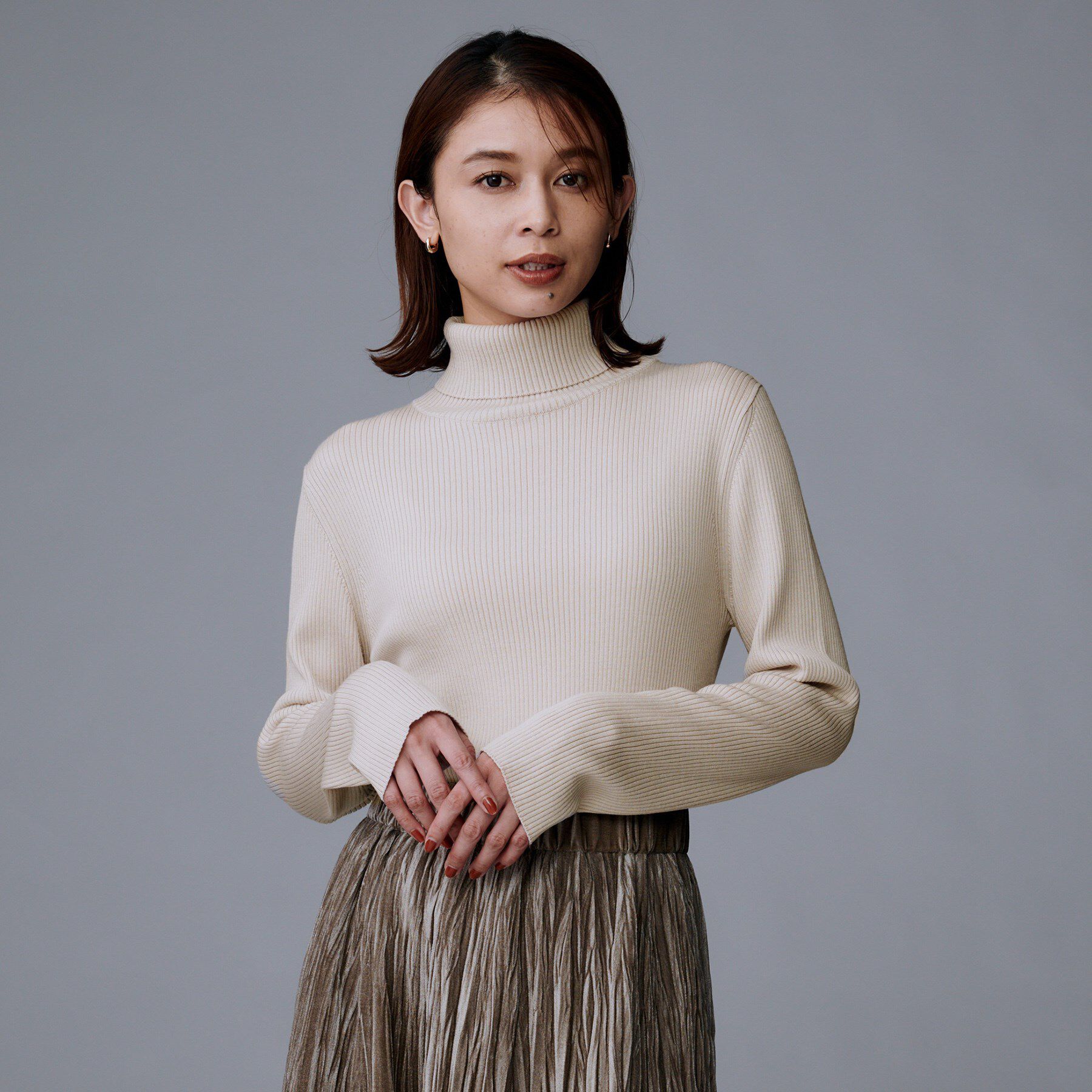 UNTITLED「【洗える/アンサンブル可能/ウール100%】リブタートルネックウールニット」|ニット・セーター|