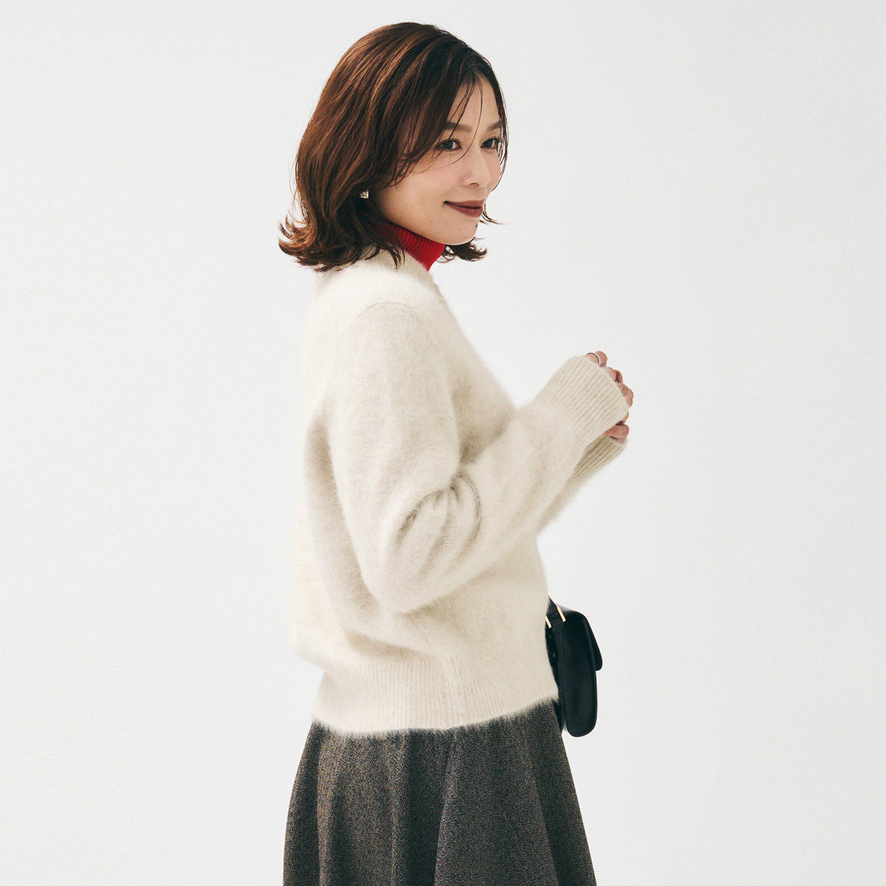 UNTITLED「【ふわふわニット/オンオフ使える】フォックスカシミヤ衿付きカーディガン」|カーディガン|