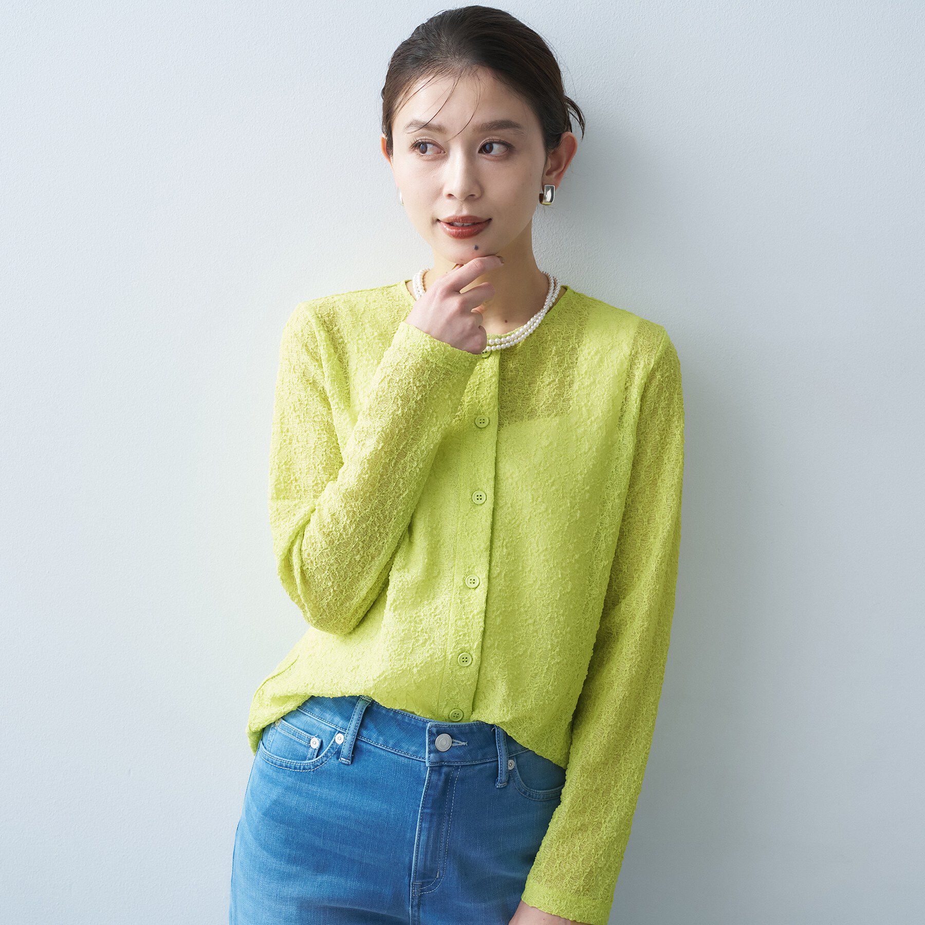 UNTITLED「【古畑星夏さん着用/シアー】ストレッチレースカーディガン」|カーディガン|