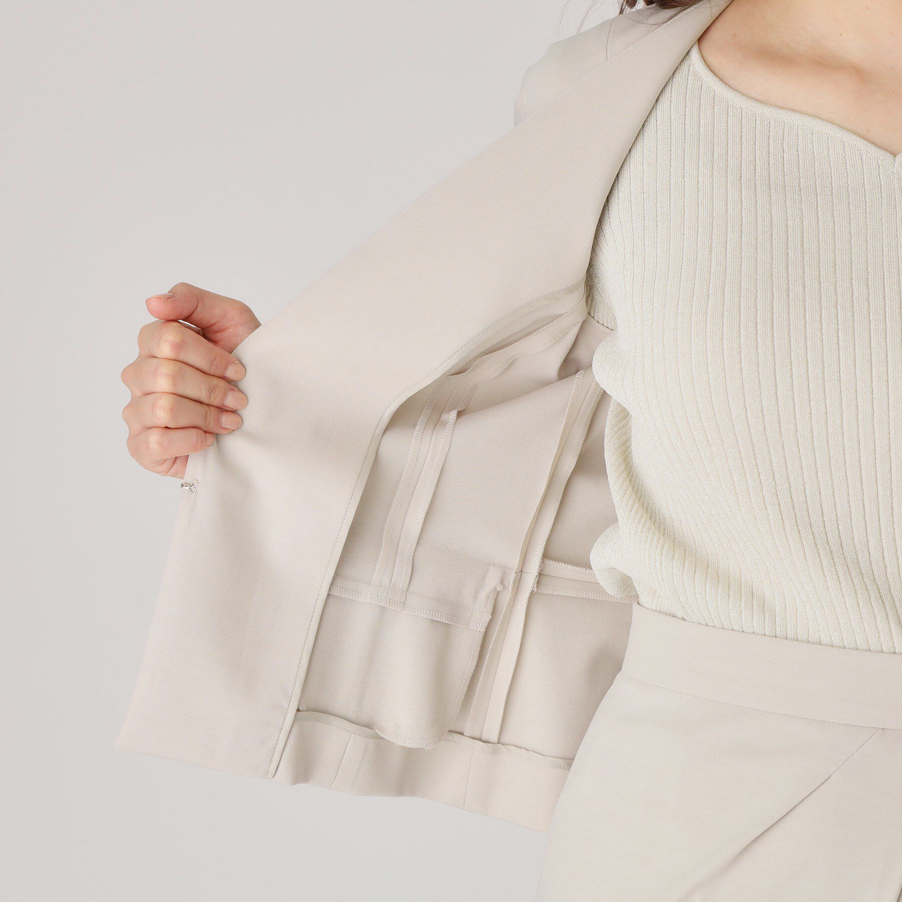 COUP DE CHANCE「【洗える／日本製】細見えカラーレスジャケット」|ノーカラージャケット|