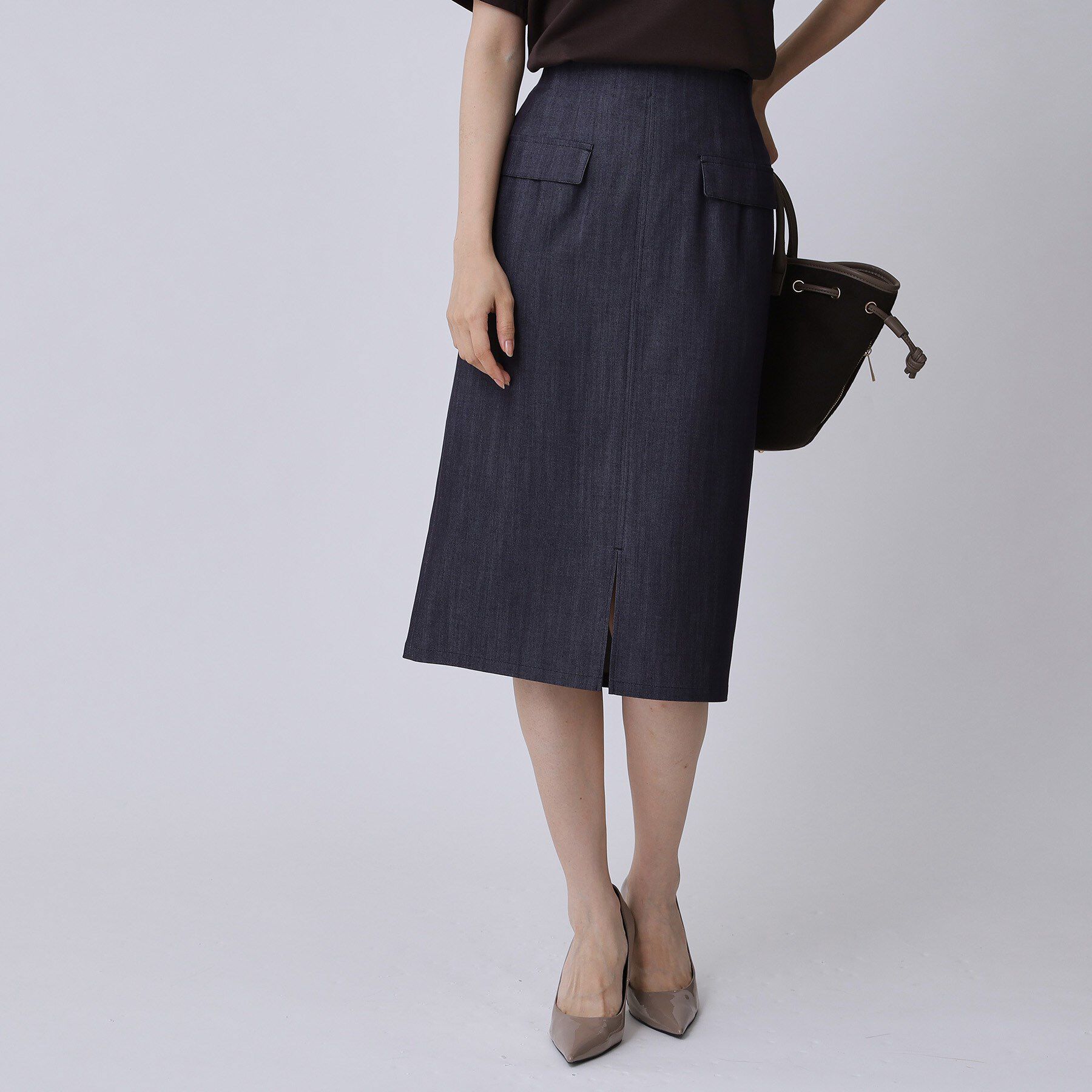 COUP DE CHANCE「【手洗い可／日本製】デニム風ナロータイトスカート」|スカート|ネイビー(094)