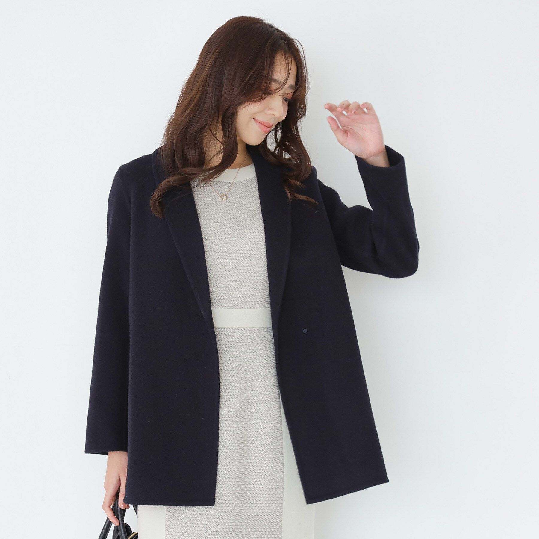 COUP DE CHANCE「【リバー仕立て／裏地無し】軽く羽織れるウールリバーコート」|ステンカラーコート|ネイビー(094)