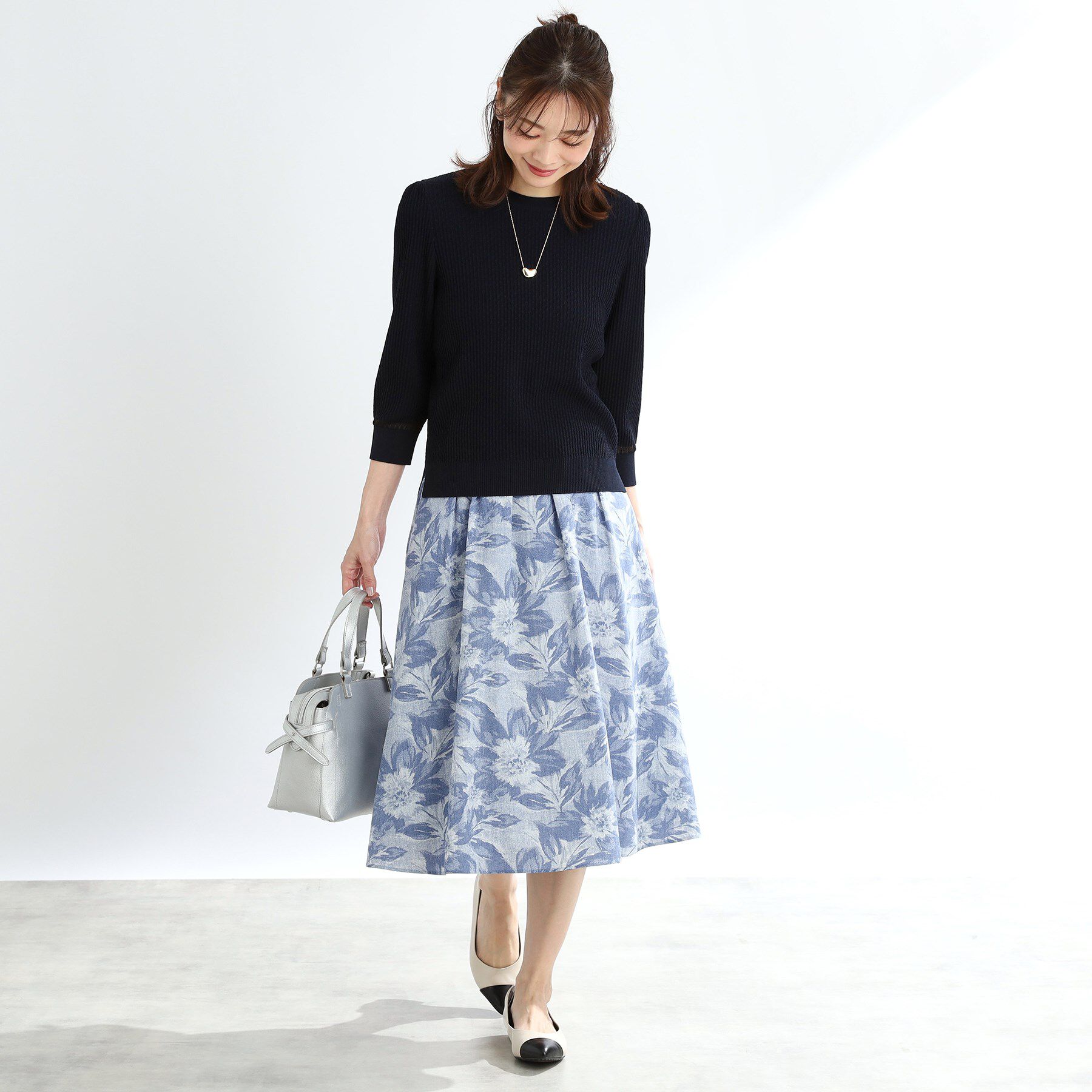 Reflect「【マシンウォッシュ可】デニムフラワーフレアスカート」|スカート|