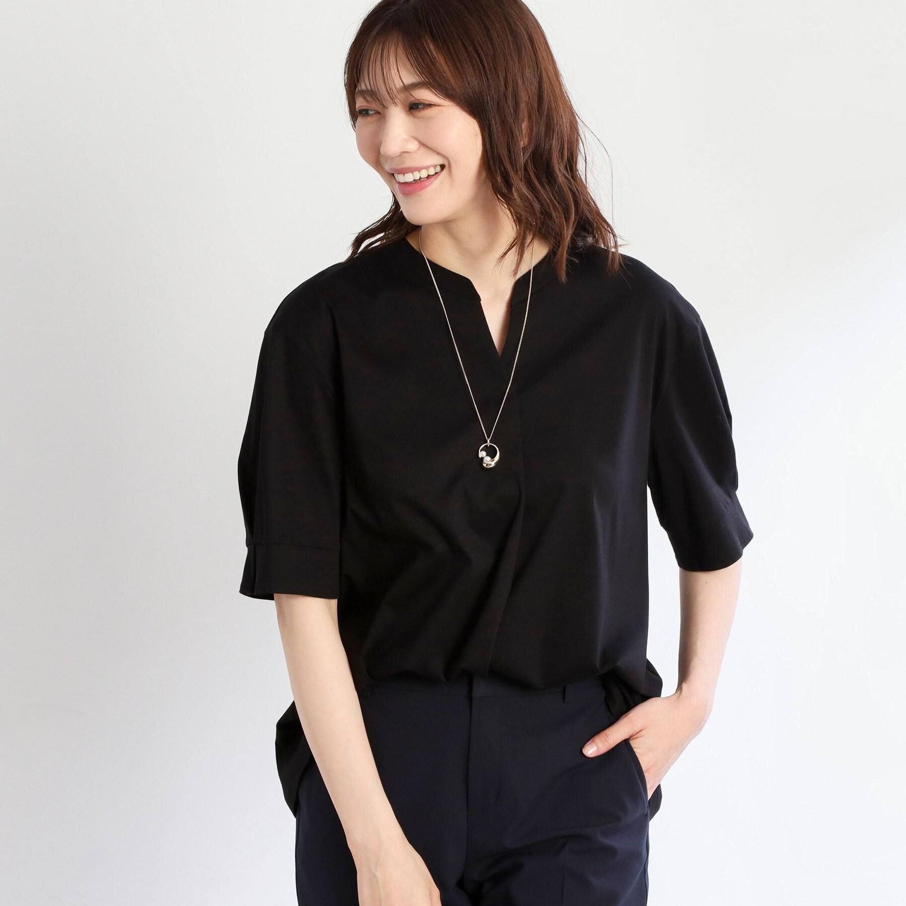 Reflect「【すっきり見え！長め丈／マシンウォッシュ可】スキッパーネックジャージトップス」|Tシャツ・カットソー|