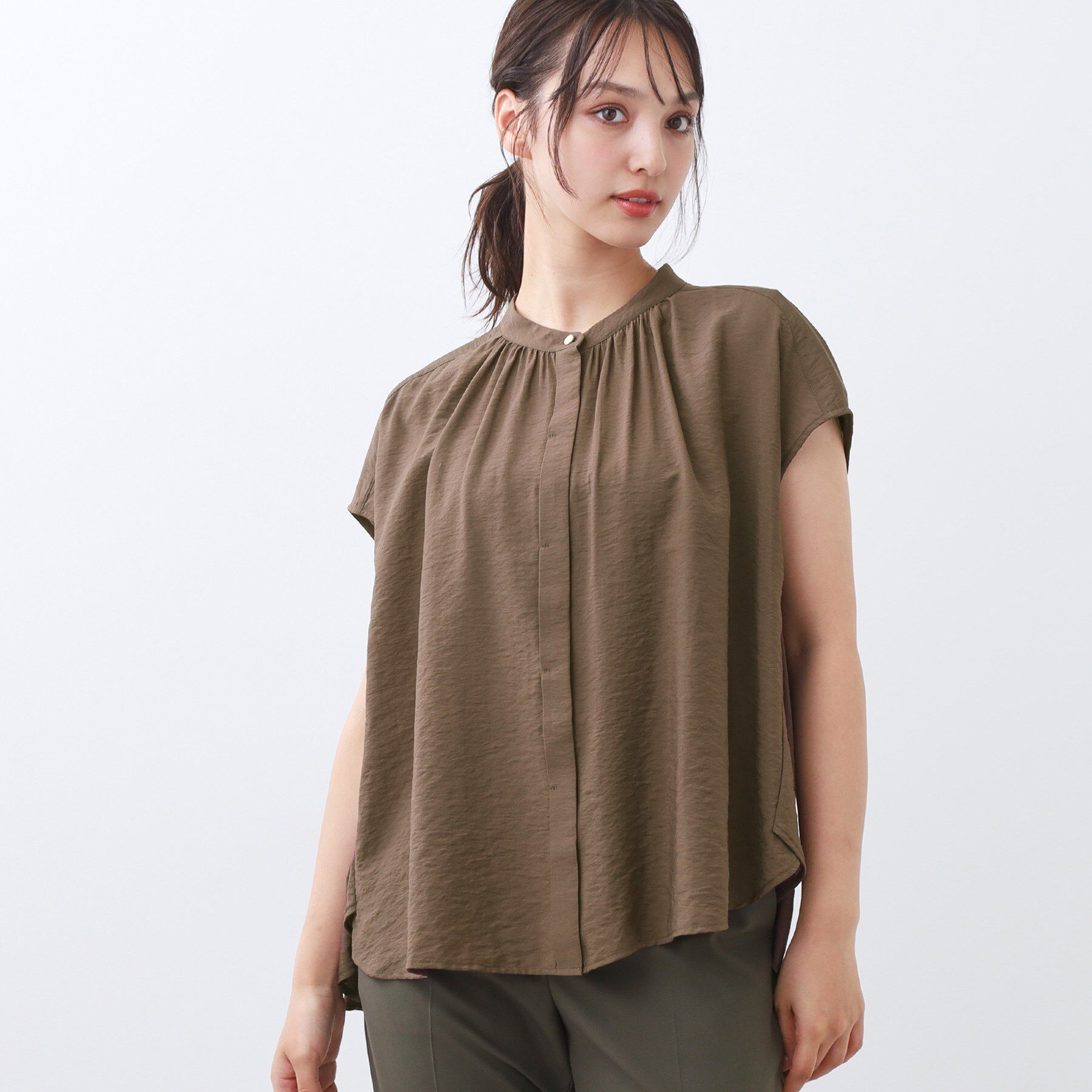 Reflect「【二の腕さりげなくカバー】バンドカラーブラウス」|シャツ・ブラウス|