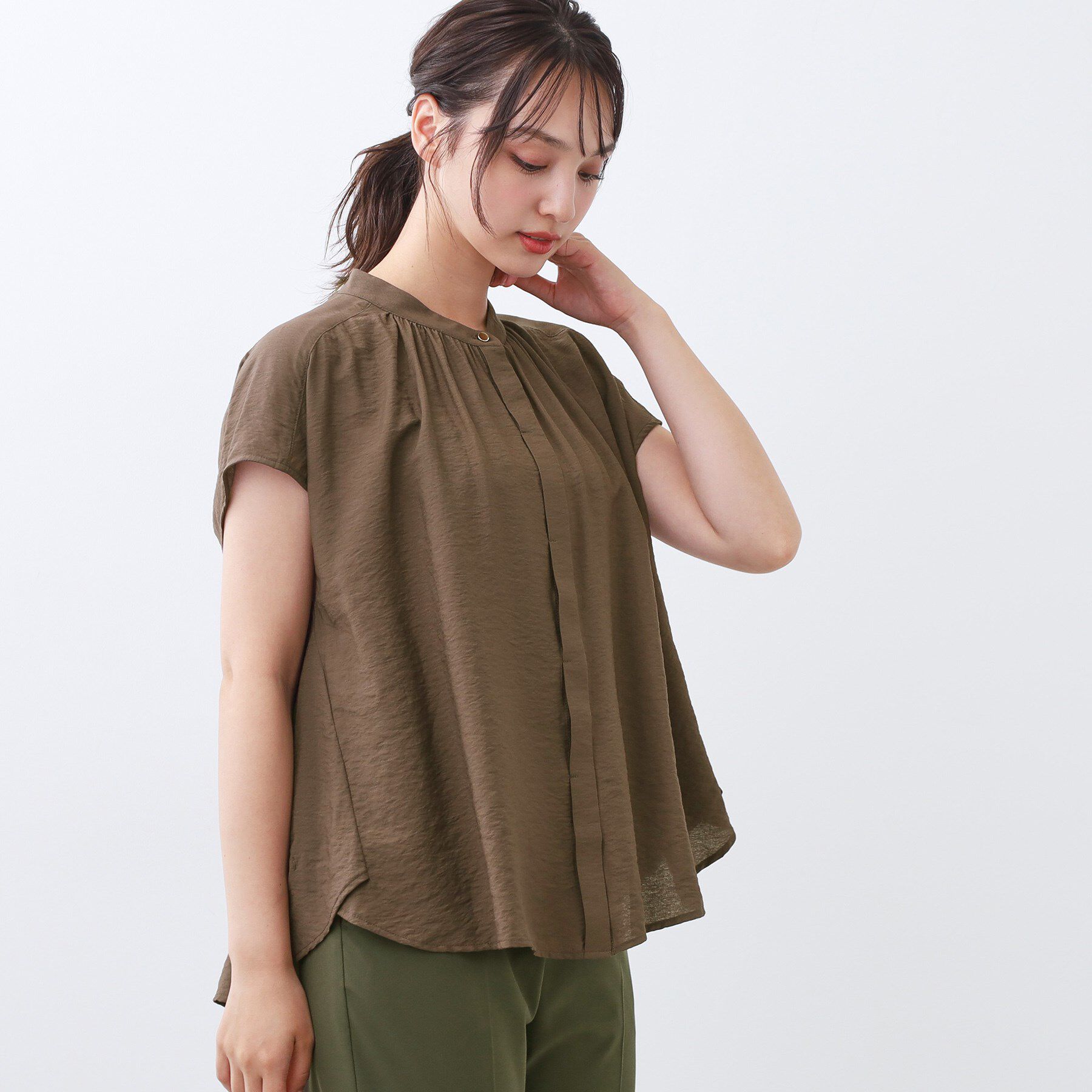 Reflect「【二の腕さりげなくカバー】バンドカラーブラウス」|シャツ・ブラウス|