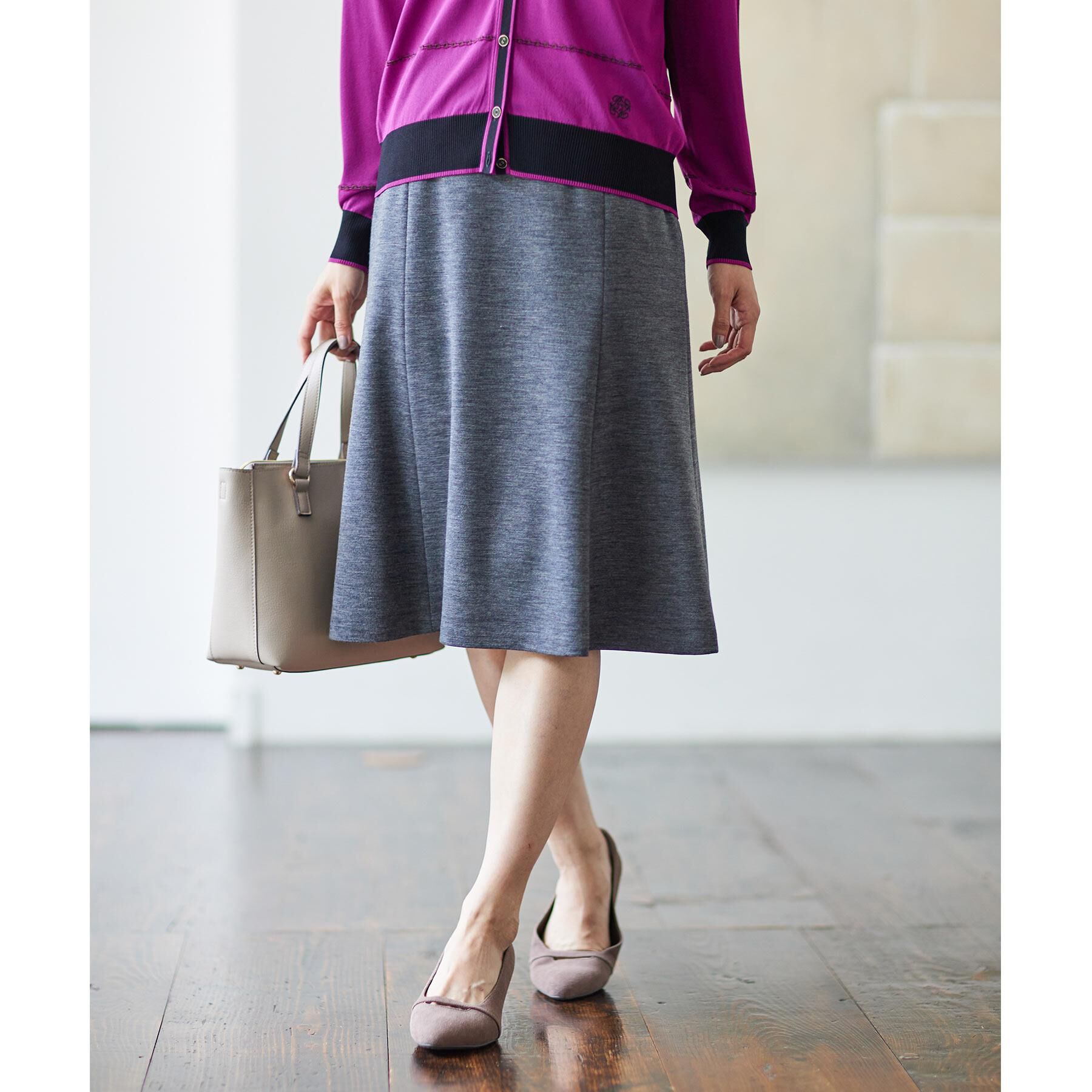 Reflect「【匠シリーズ／すっきり細見え／セットアップ可】ソフトフレアスカート」|スカート|チャコールグレー(0