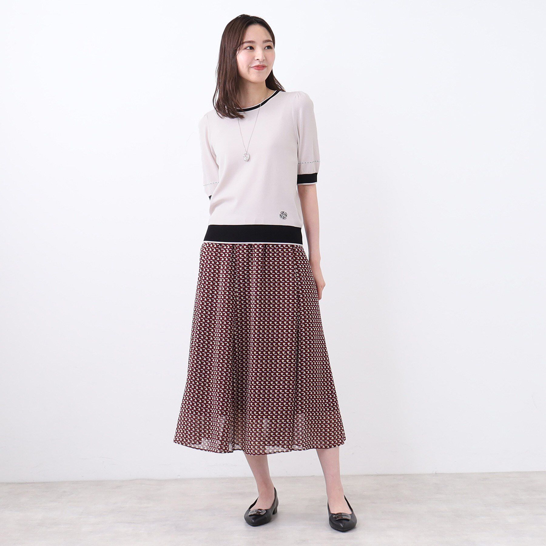 Reflect「【WEB先行カラーあり／手洗い可／アンサンブル可】バイカラー五分袖ニット」|ニット・セーター|