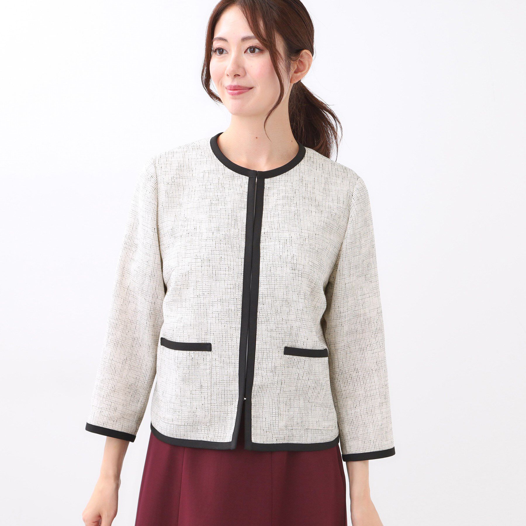 Reflect「【軽い着心地】メッシュツイードジャケット」|ノーカラージャケット|