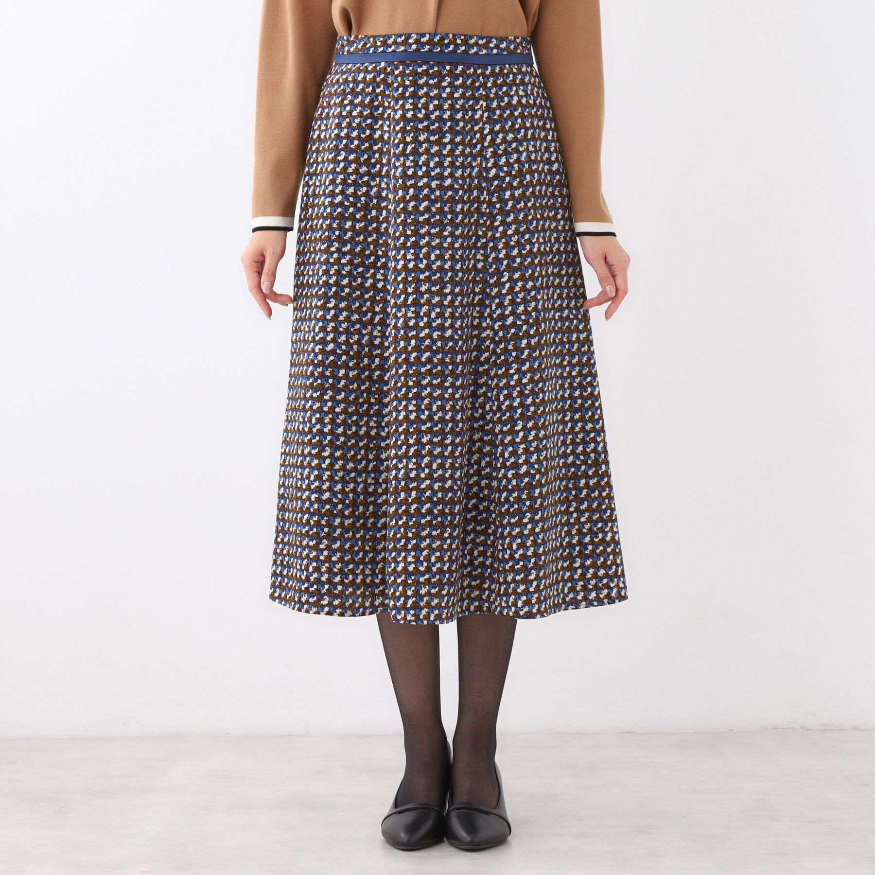 Reflect「【ニットスタイルが華やかに◎】チドリ風プリントフレアスカート」|スカート|