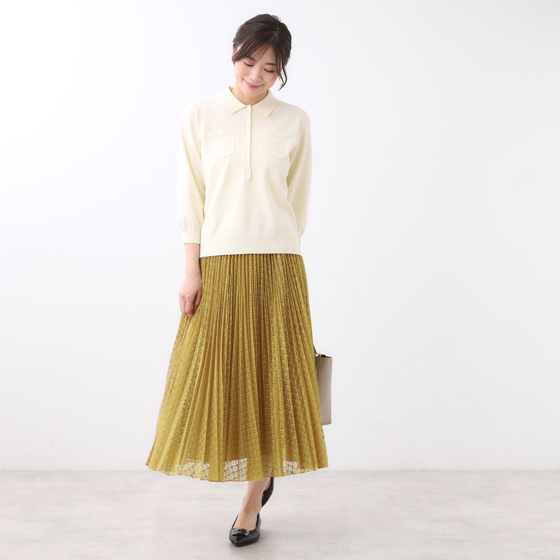 Reflect「【イージーケア】サークルダイヤ柄レースプリーツスカート」|スカート|