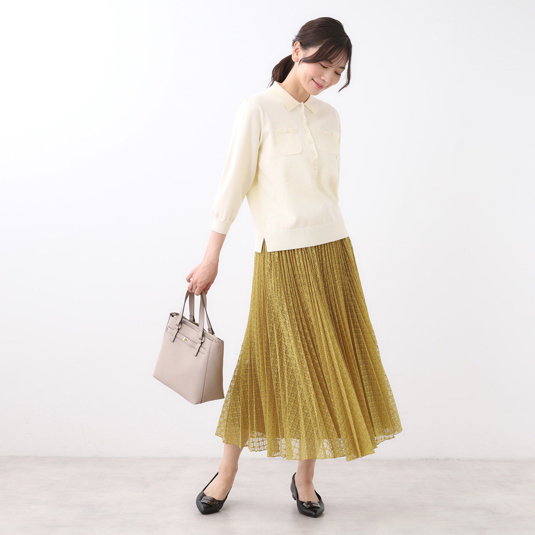 Reflect「【イージーケア】サークルダイヤ柄レースプリーツスカート」|スカート|