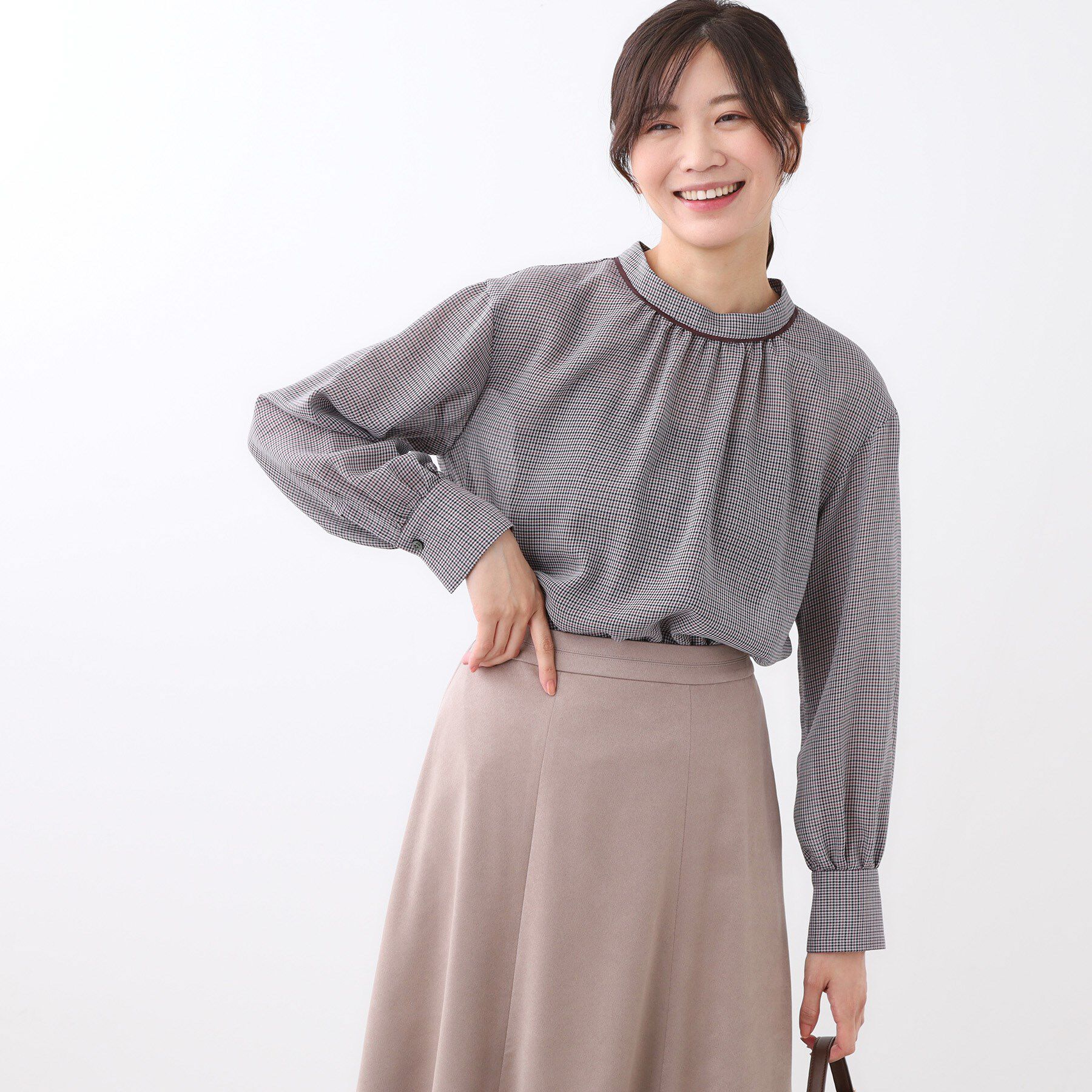 Reflect「【長め丈／ドライタッチ】ガンクラブチェック柄ブラウス」|シャツ・ブラウス|