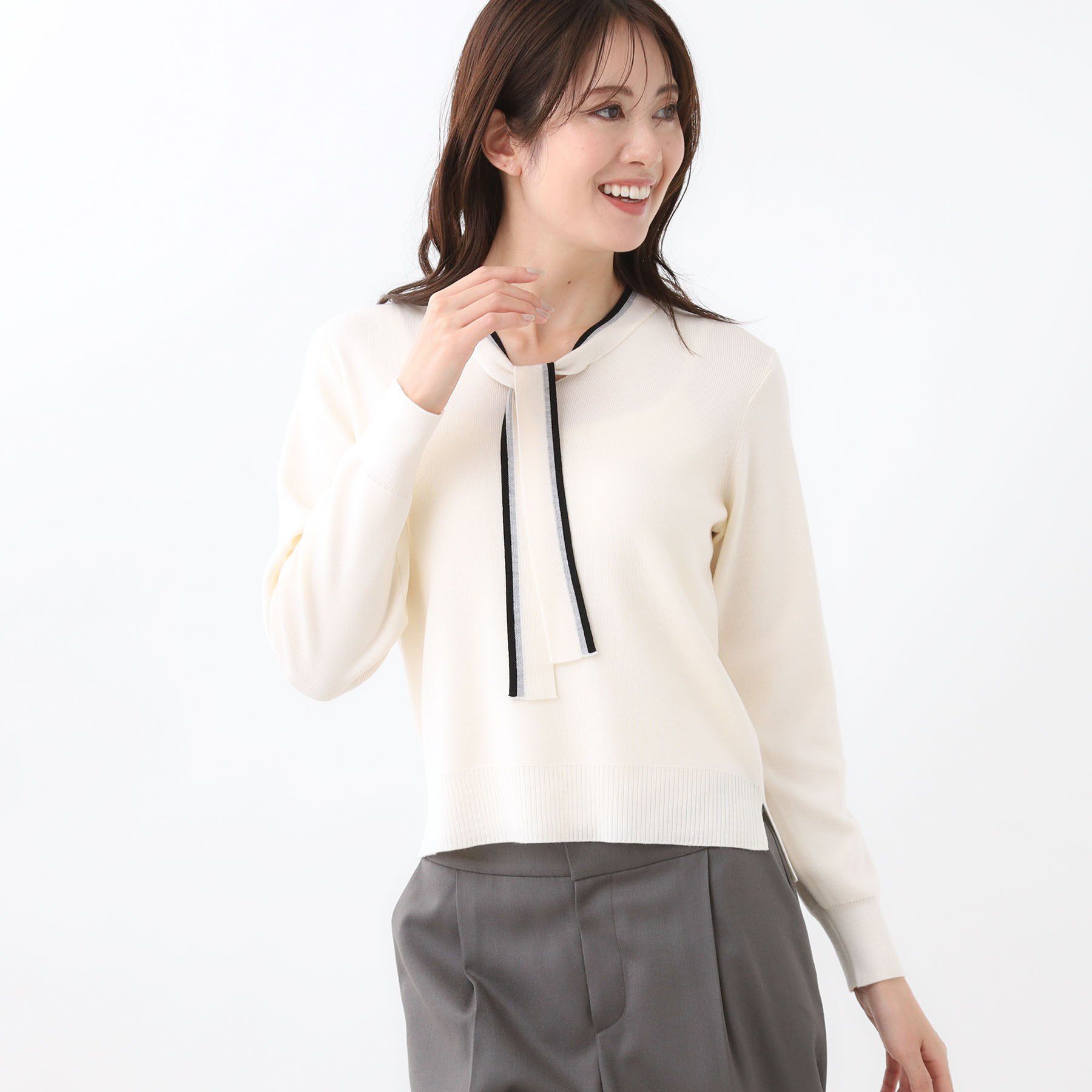 Reflect「【秋映え／なめらかな着心地】バイカラーボウタイ付きニット」|ニット・セーター|