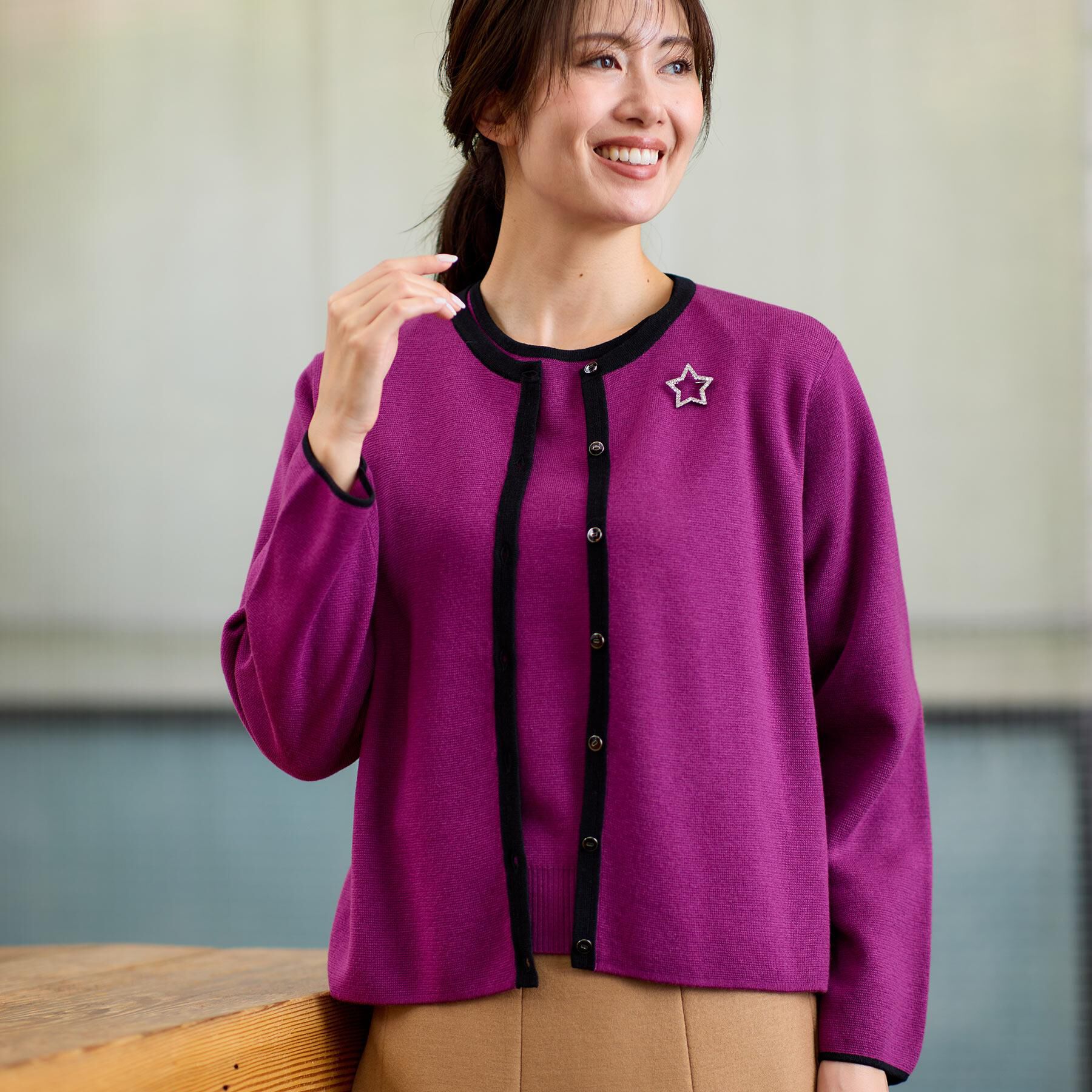 Reflect「【秋映え／単品使い◎／すっきり見え】ブローチ付きニットアンサンブル」|その他|ピンク(574)