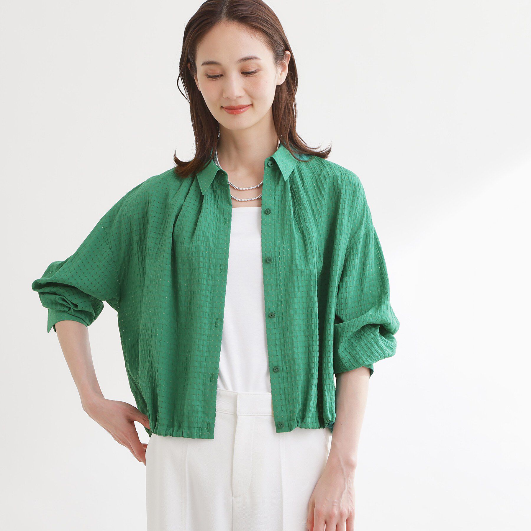 Reflect「【選べる2柄／セットアップ可】シャツ衿シアーブラウス」|シャツ・ブラウス|