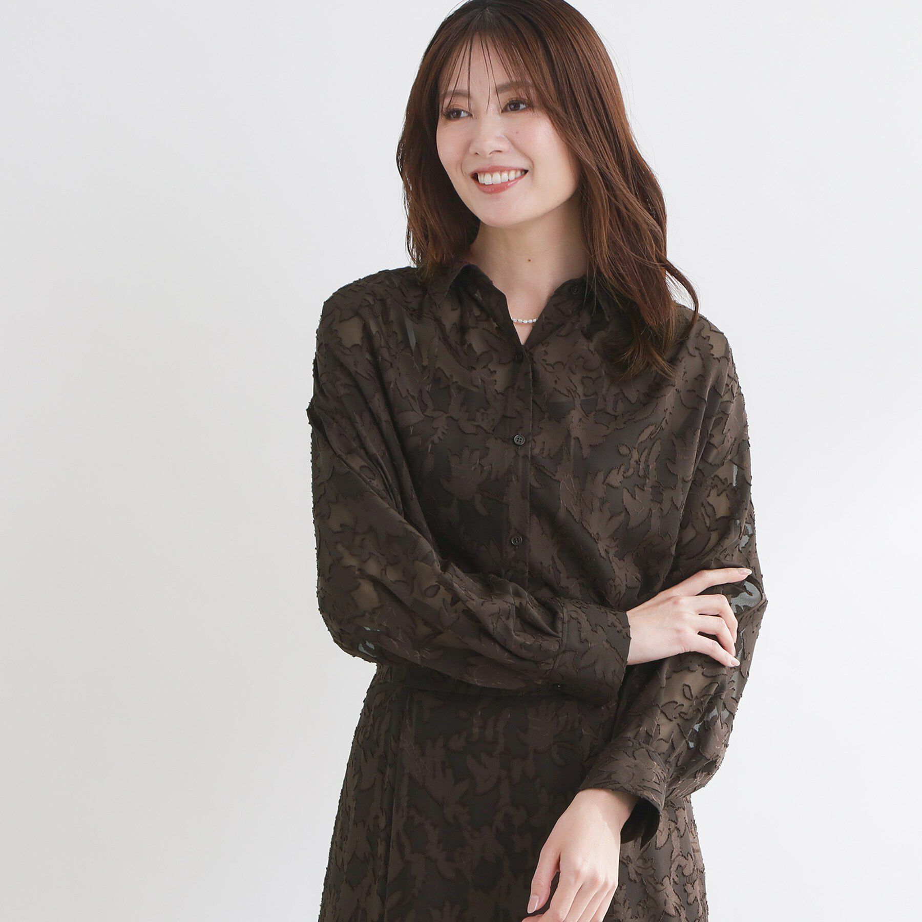 Reflect「【選べる2柄／セットアップ可】シャツ衿シアーブラウス」|シャツ・ブラウス|