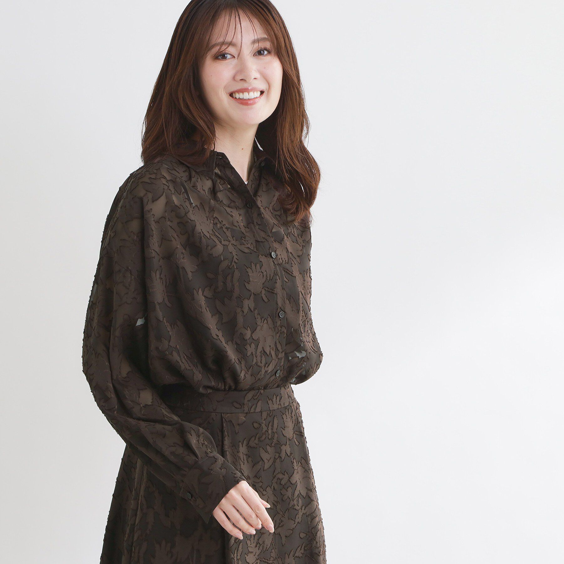 Reflect「【選べる2柄／セットアップ可】シャツ衿シアーブラウス」|シャツ・ブラウス|