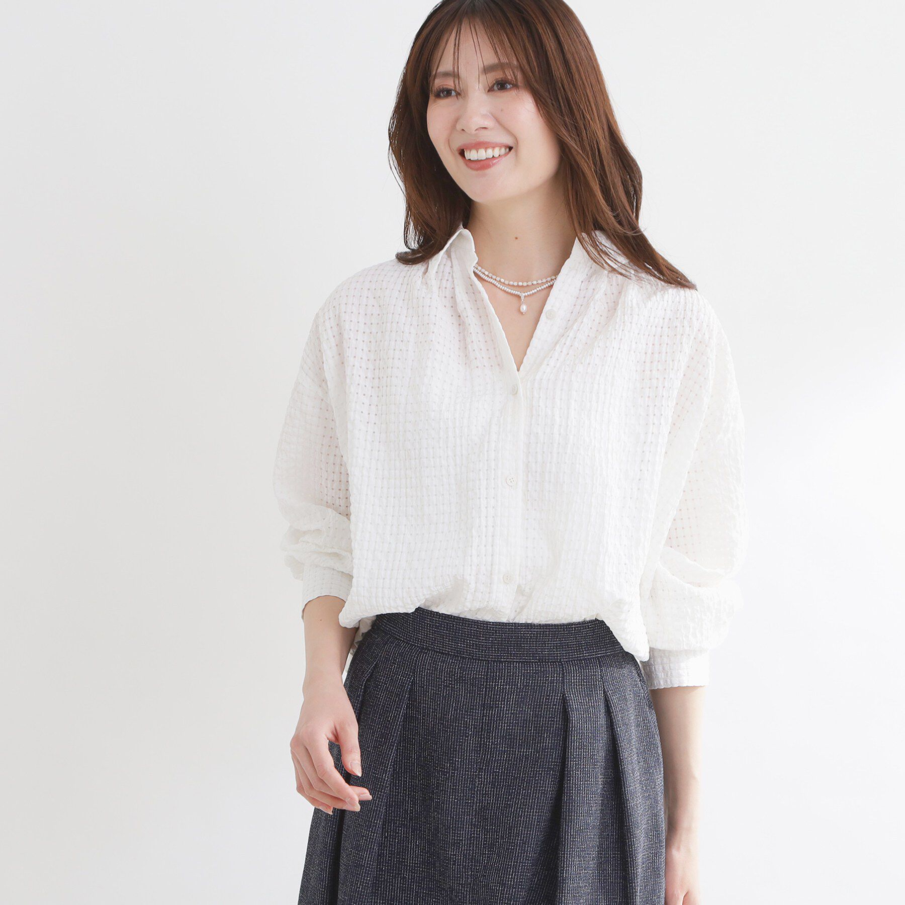 Reflect「【選べる2柄／セットアップ可】シャツ衿シアーブラウス」|シャツ・ブラウス|
