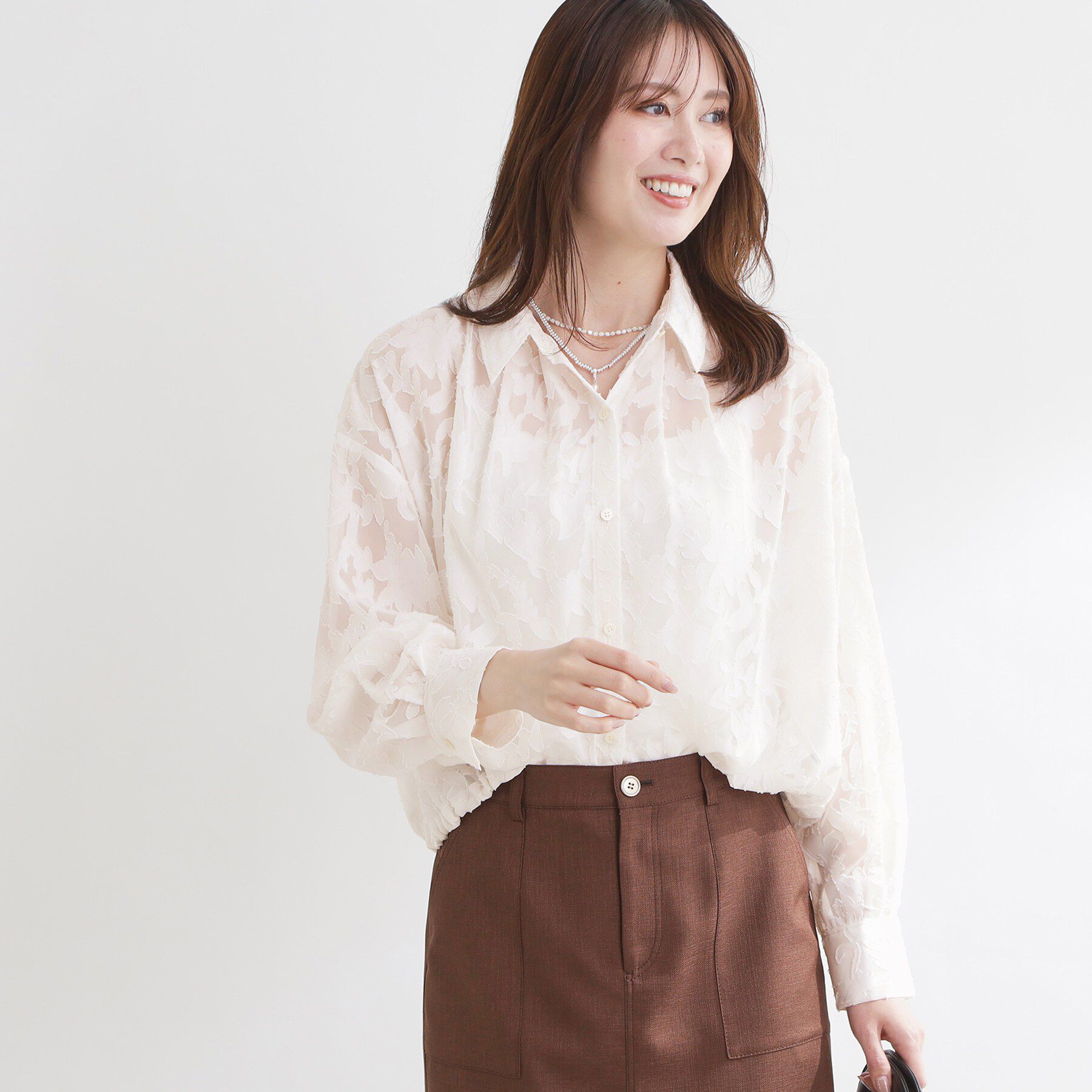 Reflect「【選べる2柄／セットアップ可】シャツ衿シアーブラウス」|シャツ・ブラウス|