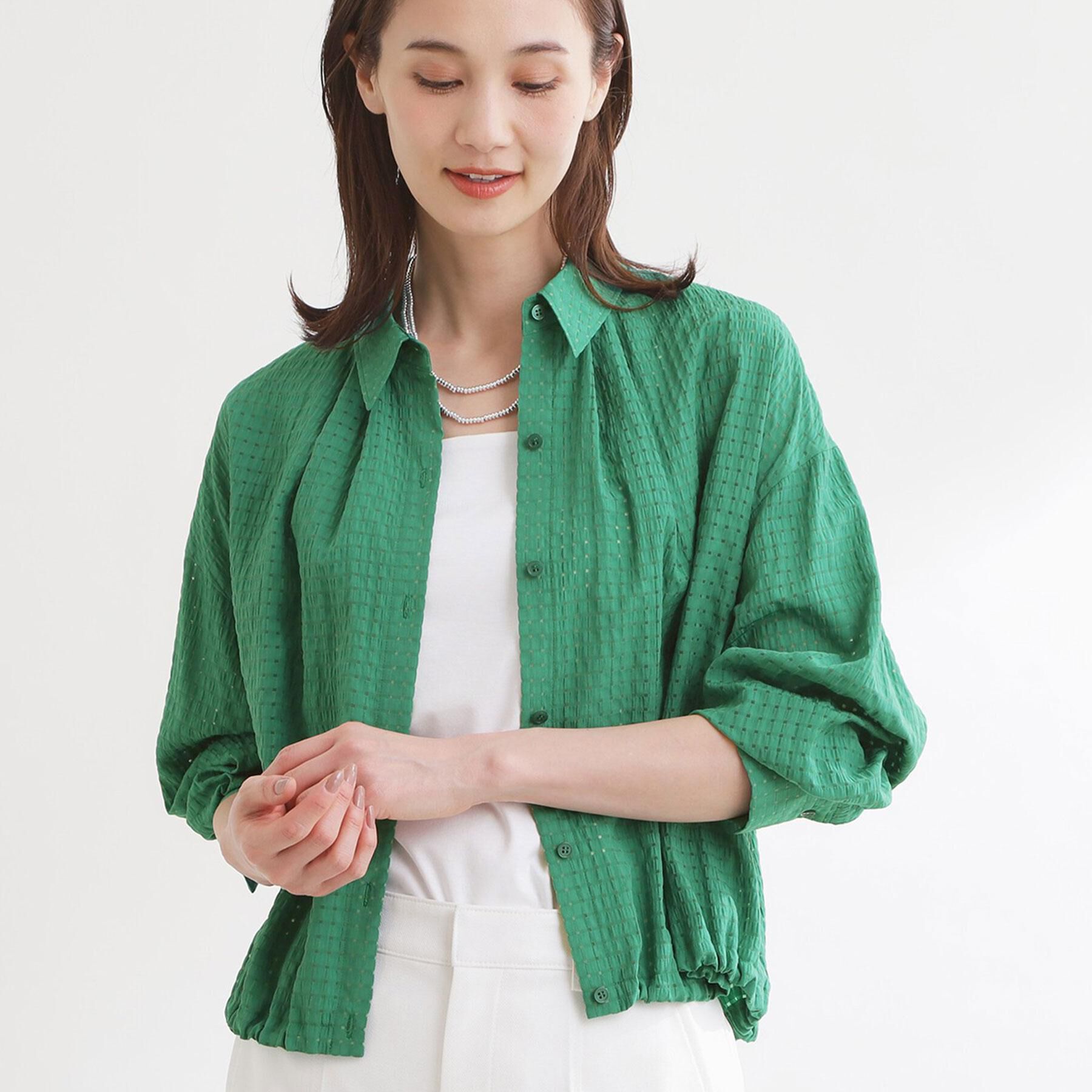 Reflect「【選べる2柄／セットアップ可】シャツ衿シアーブラウス」|シャツ・ブラウス|グリーン(222)