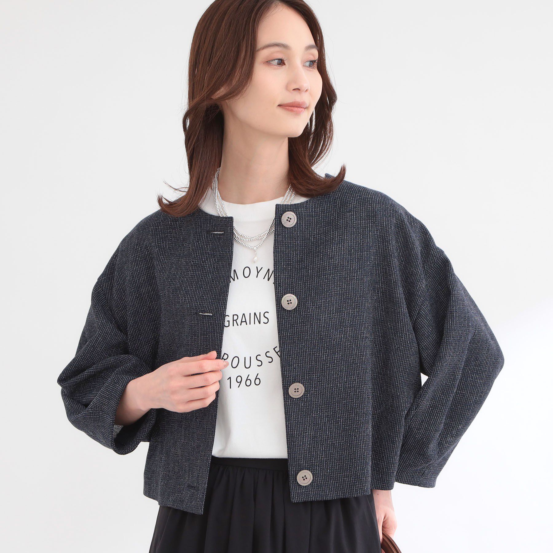 Reflect「ツイードノーカラージャケット」|ノーカラージャケット|