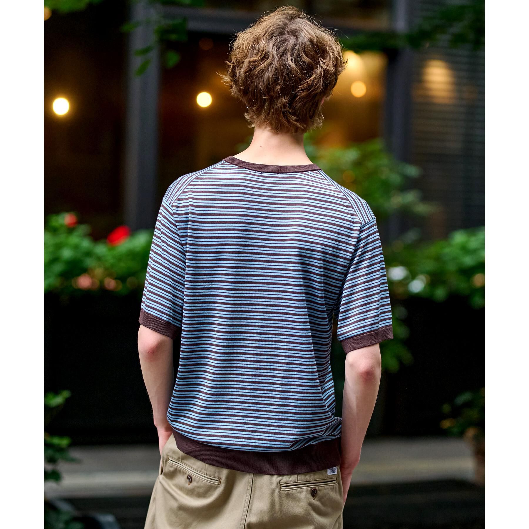 DRESSTERIOR「シルク混ボーダーハーフスリーブニットT」|ニット・セーター|