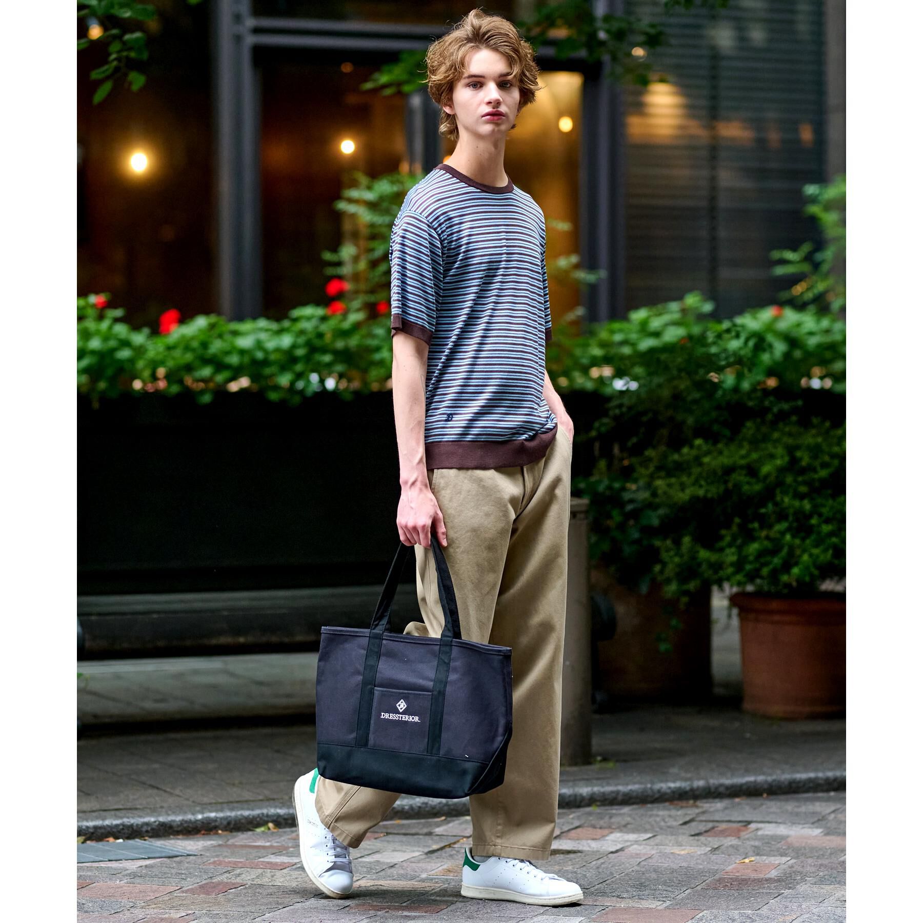 DRESSTERIOR「シルク混ボーダーハーフスリーブニットT」|ニット・セーター|