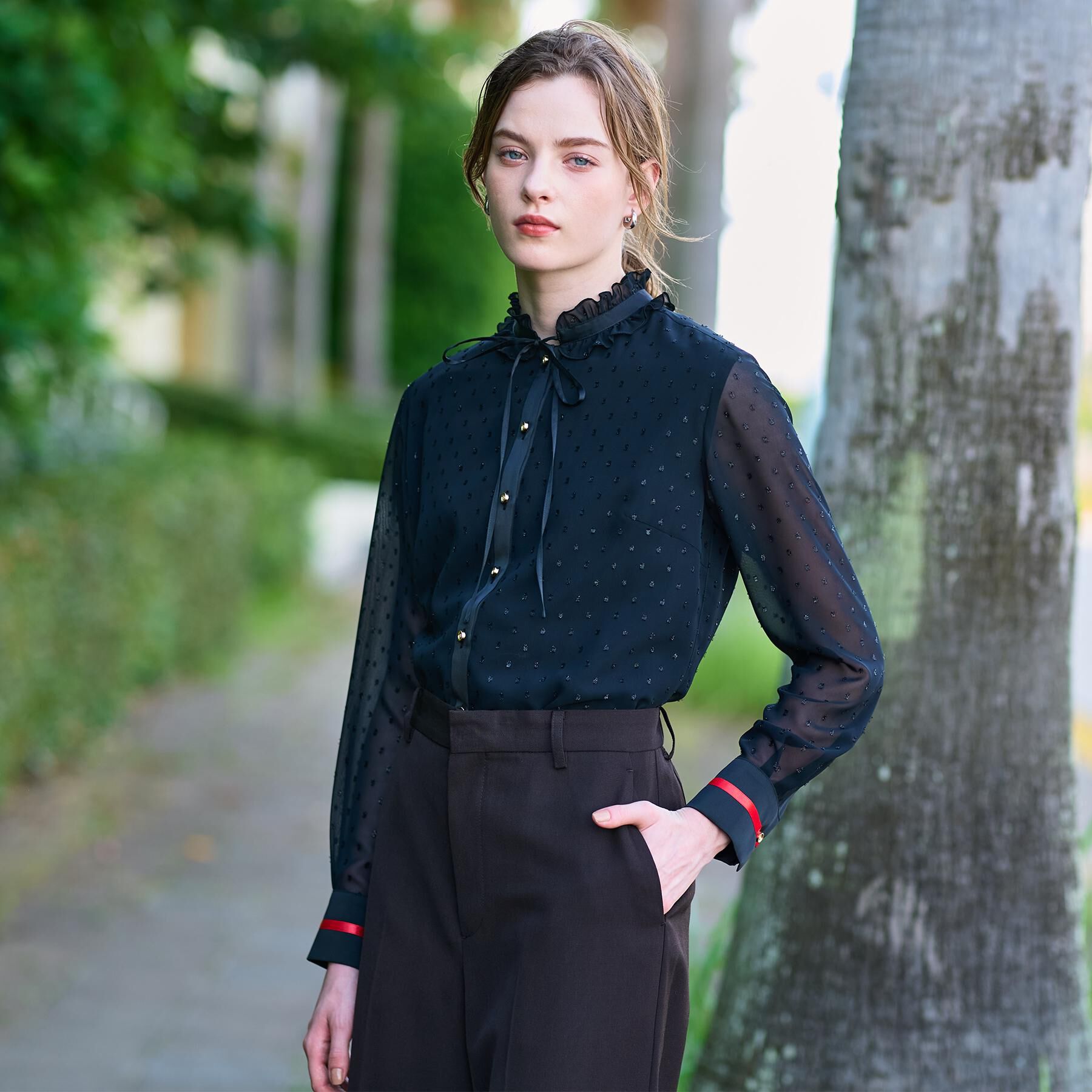 DRESSTERIOR「【ウォッシャブル/シアー素材】フィルムドットブラウス」|シャツ・ブラウス|