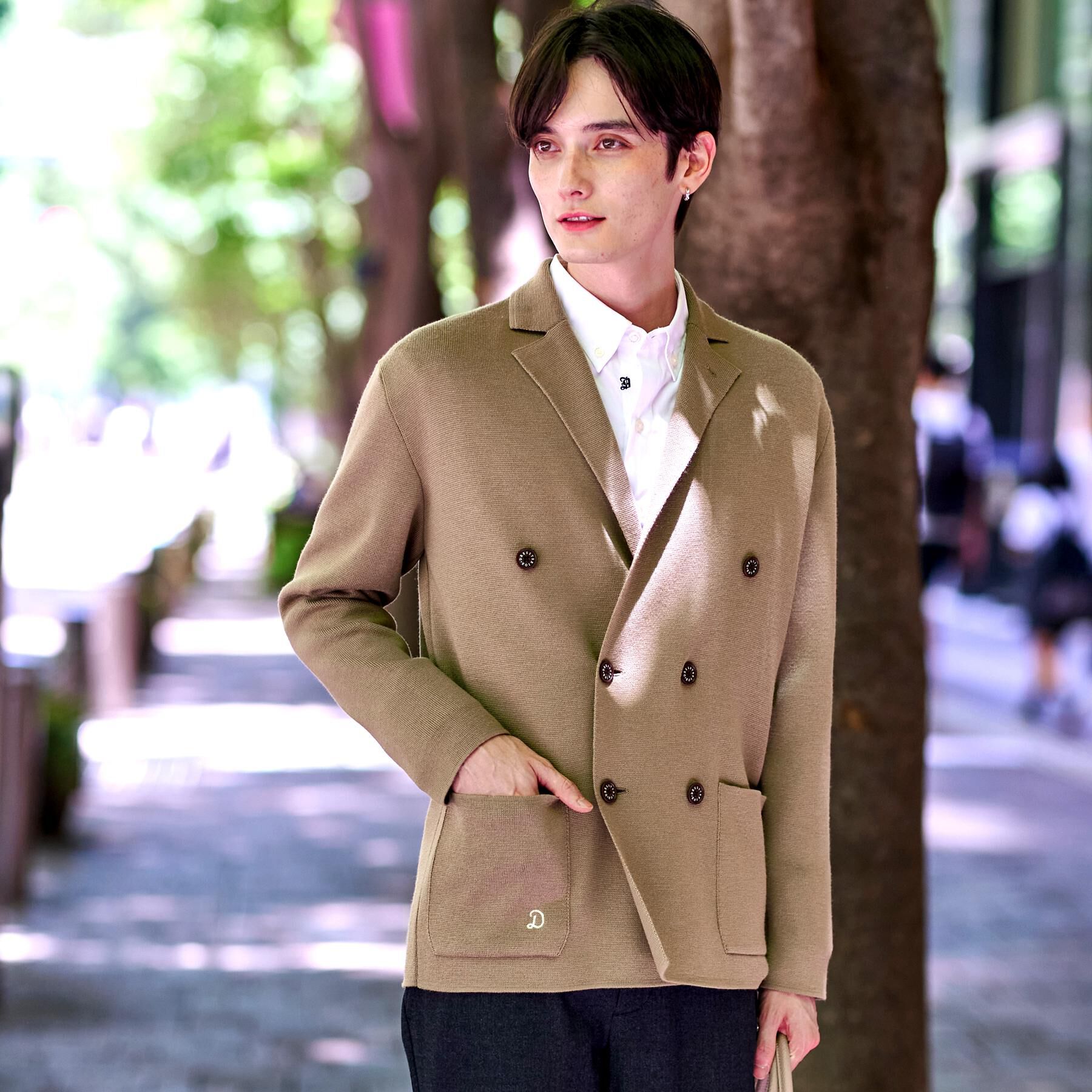 DRESSTERIOR「ダブルブレスト ニットジャケット」|テーラードジャケット|モカブラウン(042