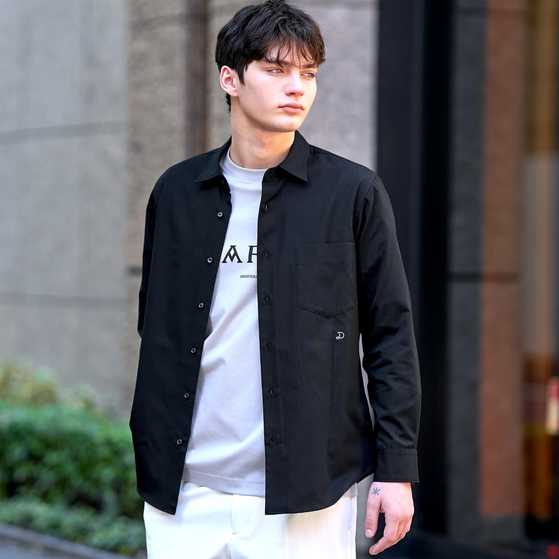 DRESSTERIOR「コットングログランシャツ」|シャツ・ブラウス|ブラック(019)