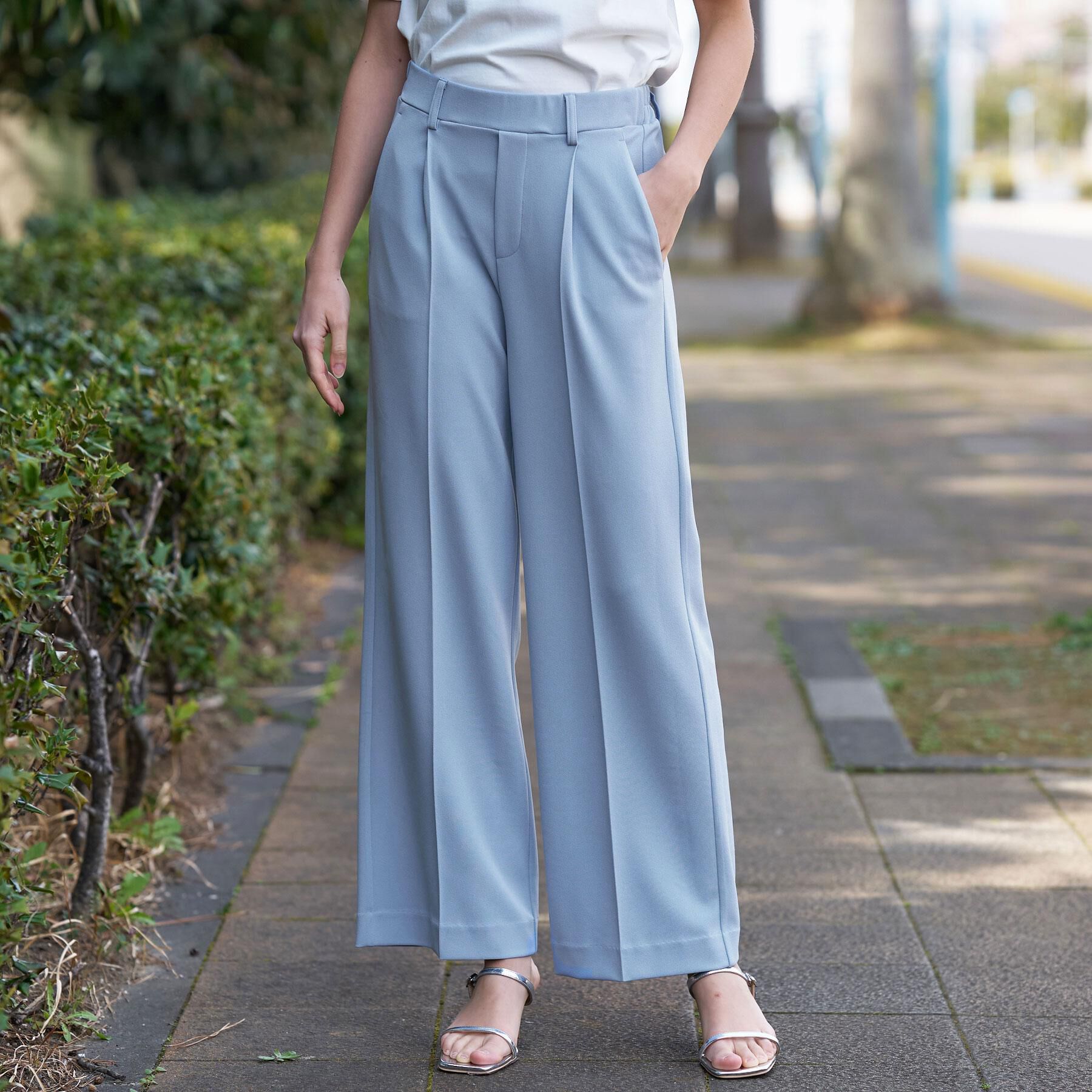 DRESSTERIOR「【接触冷感/ウォッシャブル】センタープレスジョーゼットパンツ」|その他|サックスブルー(09