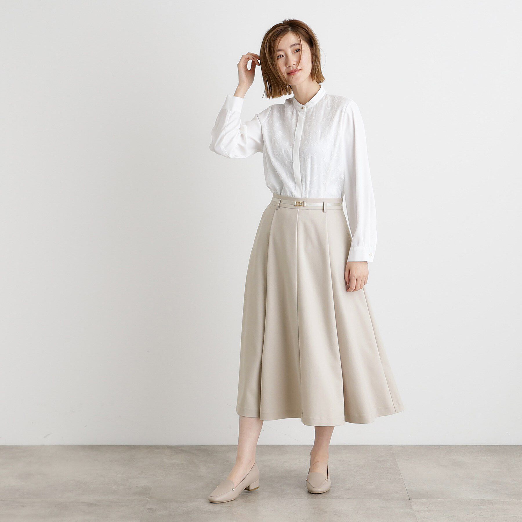 grove「ベルト付きラメツイルフレアスカート」|スカート|