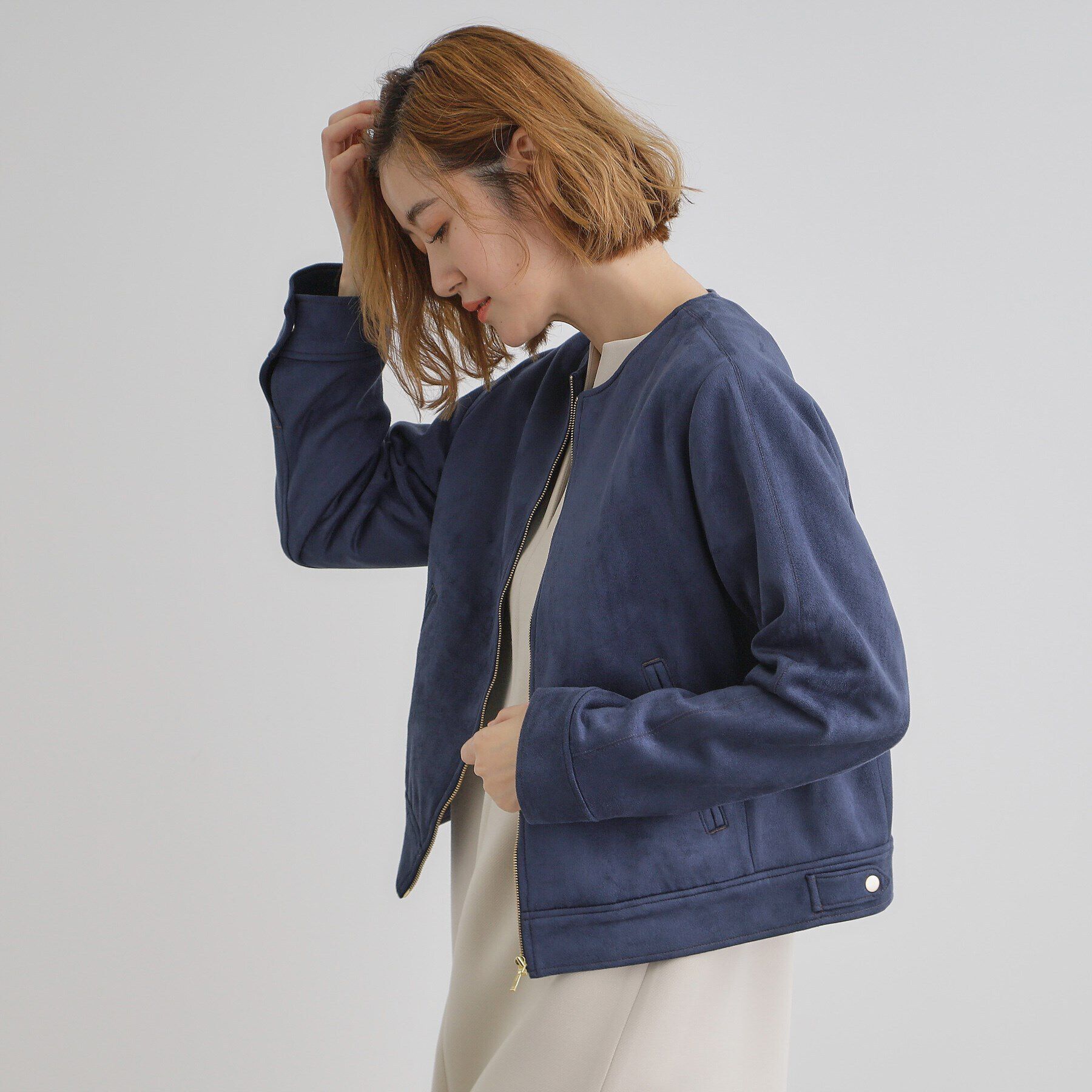 grove「スエードライクノーカラージャケット」|ブルゾン・スタジャン|