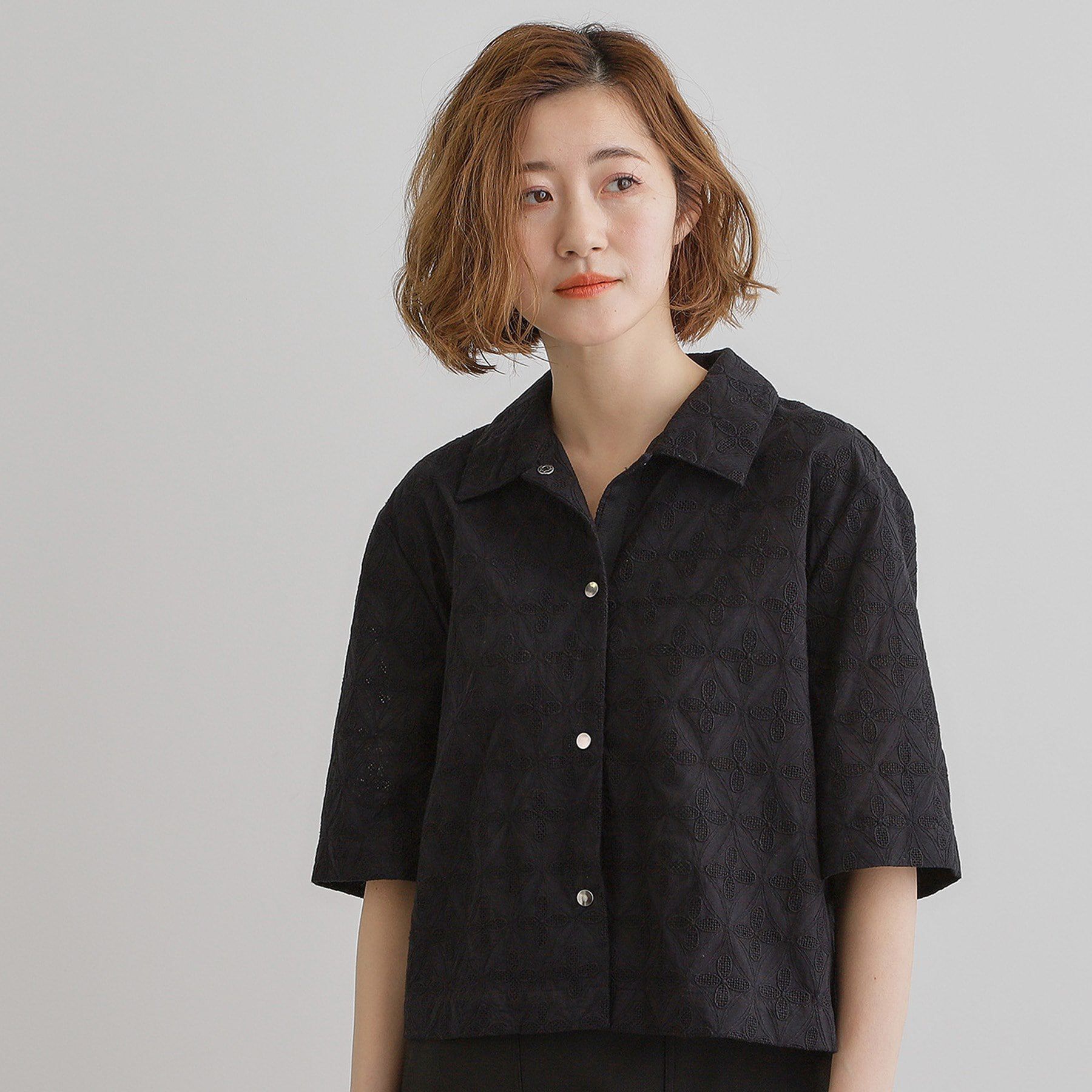 grove「刺繍レースショートジャケット」|テーラードジャケット|ブラック(019)