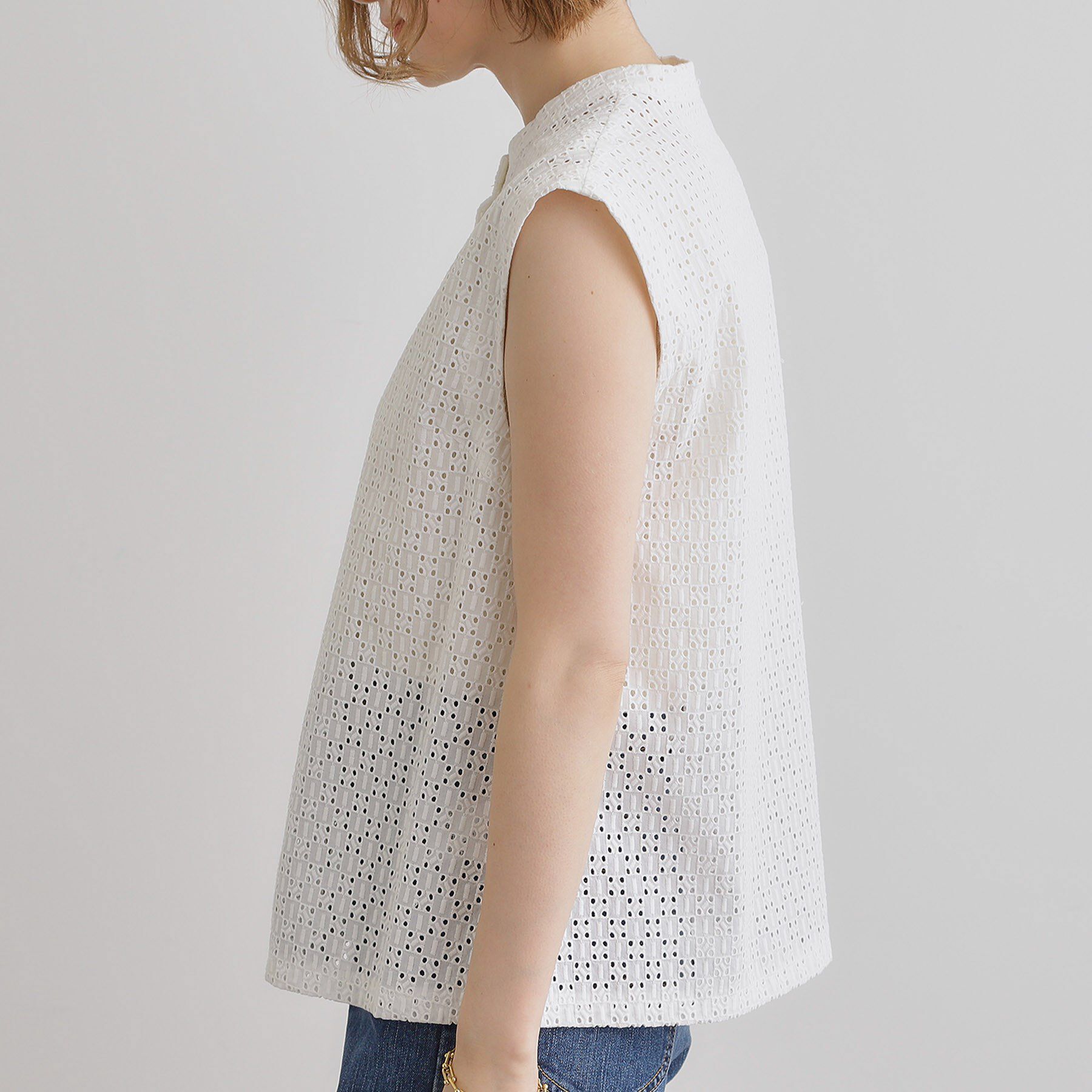 grove「繊細なレースで魅せるエンブロイダリーレースバンドカラーシャツ」|シャツ・ブラウス|