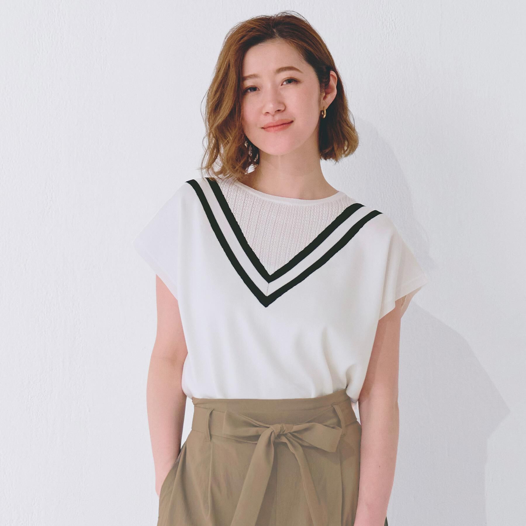 grove「繊細な透かし編みが上品な大人のチルデンニット」|ニット・セーター|オフホワイト(003